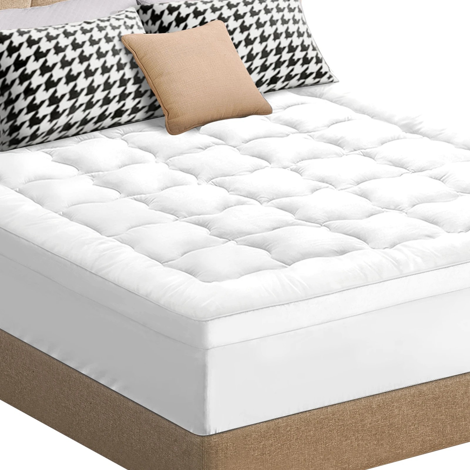 1 Starry Eucalypt Mattress Topper Bamboo Pillowtop Protector Pad 7cm - Queen Bed - White, 1 of 5