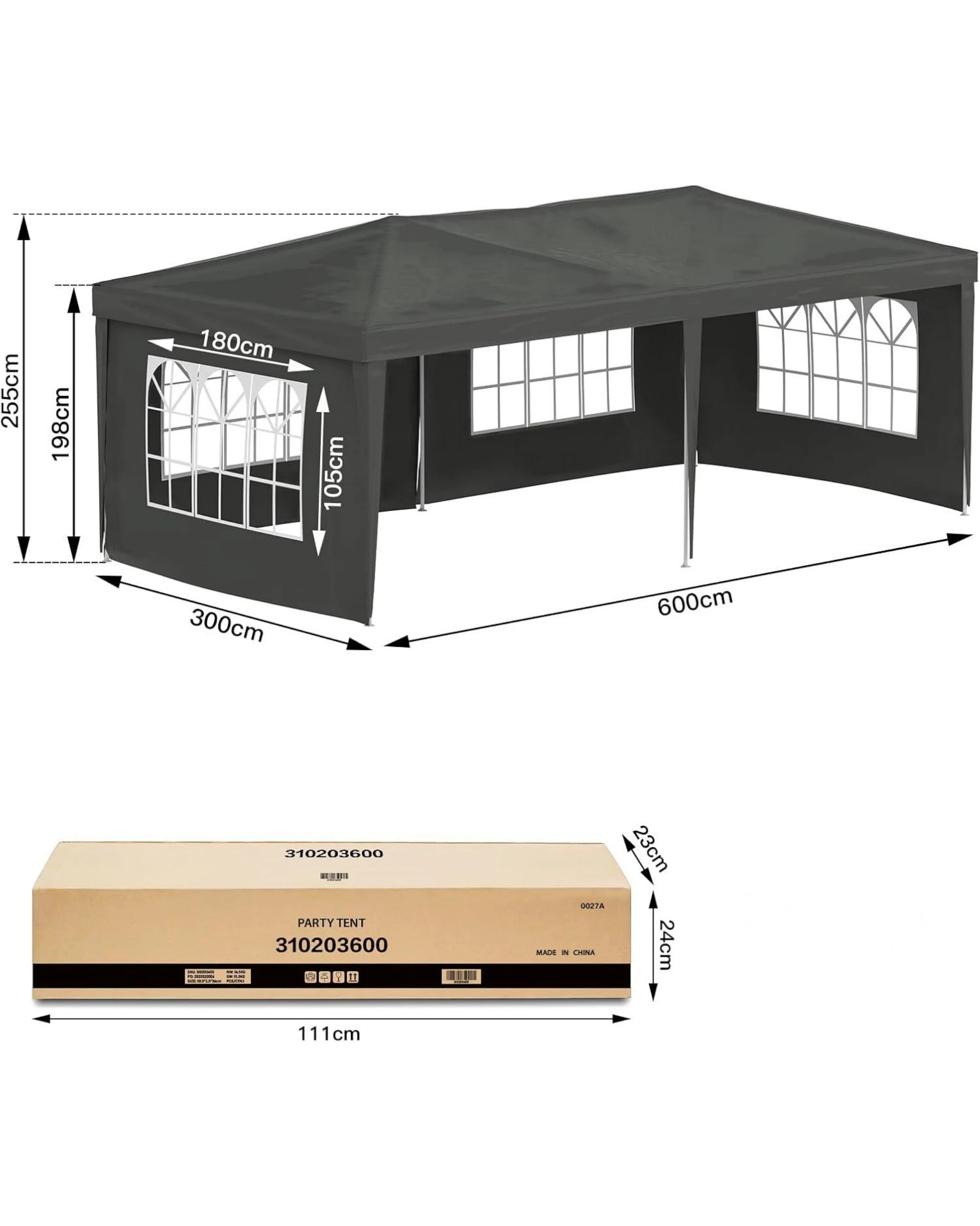 3 Advwin 3x6m Marquee Gazebo Outdoor Wedding Canopy Tent 4 Sidewalls - Grey, 3 of 8