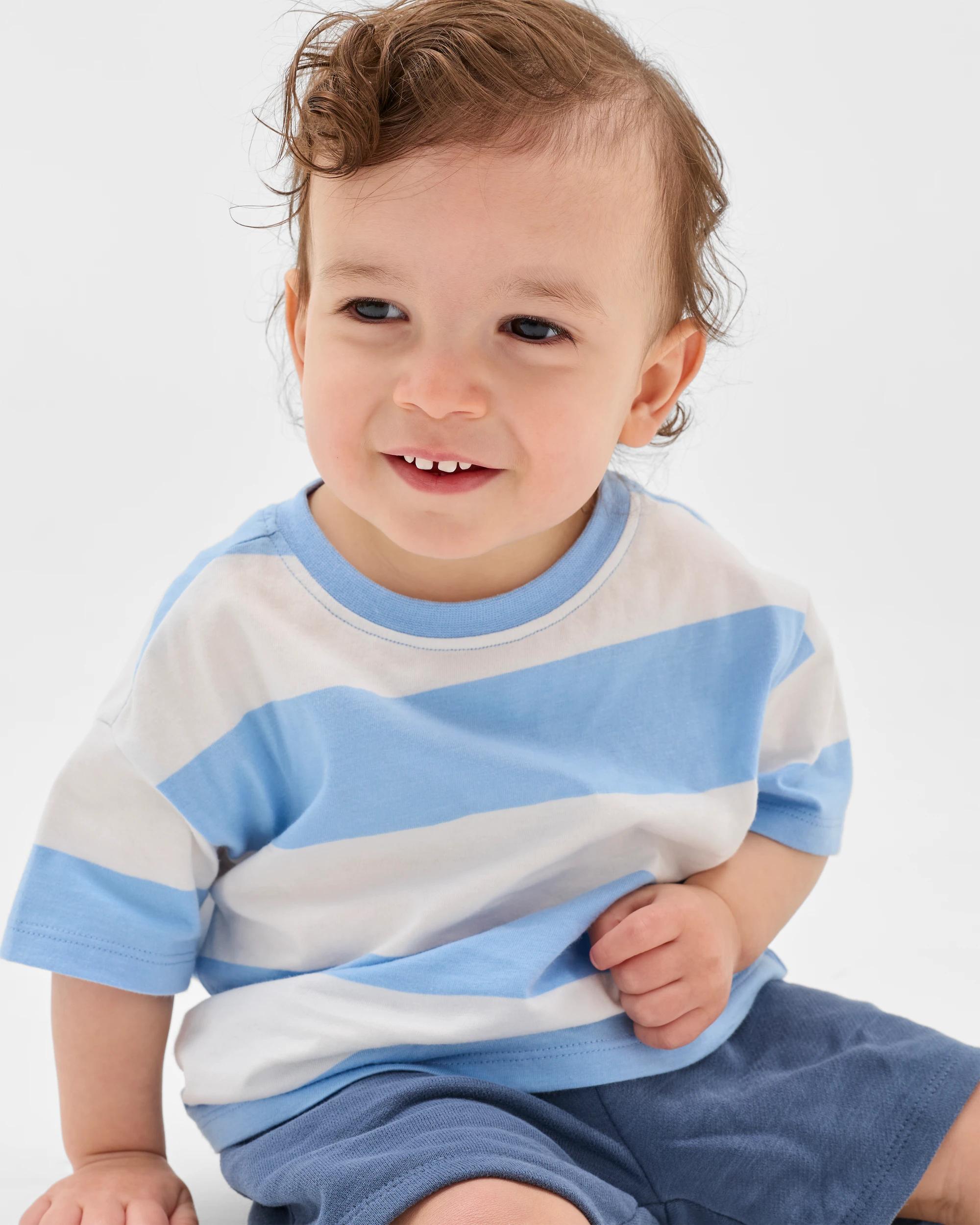 3 Target Baby Baby Organic Cotton Oversized Print T-Shirt BLUE STRIPE DELLAROBIA, 3 of 5