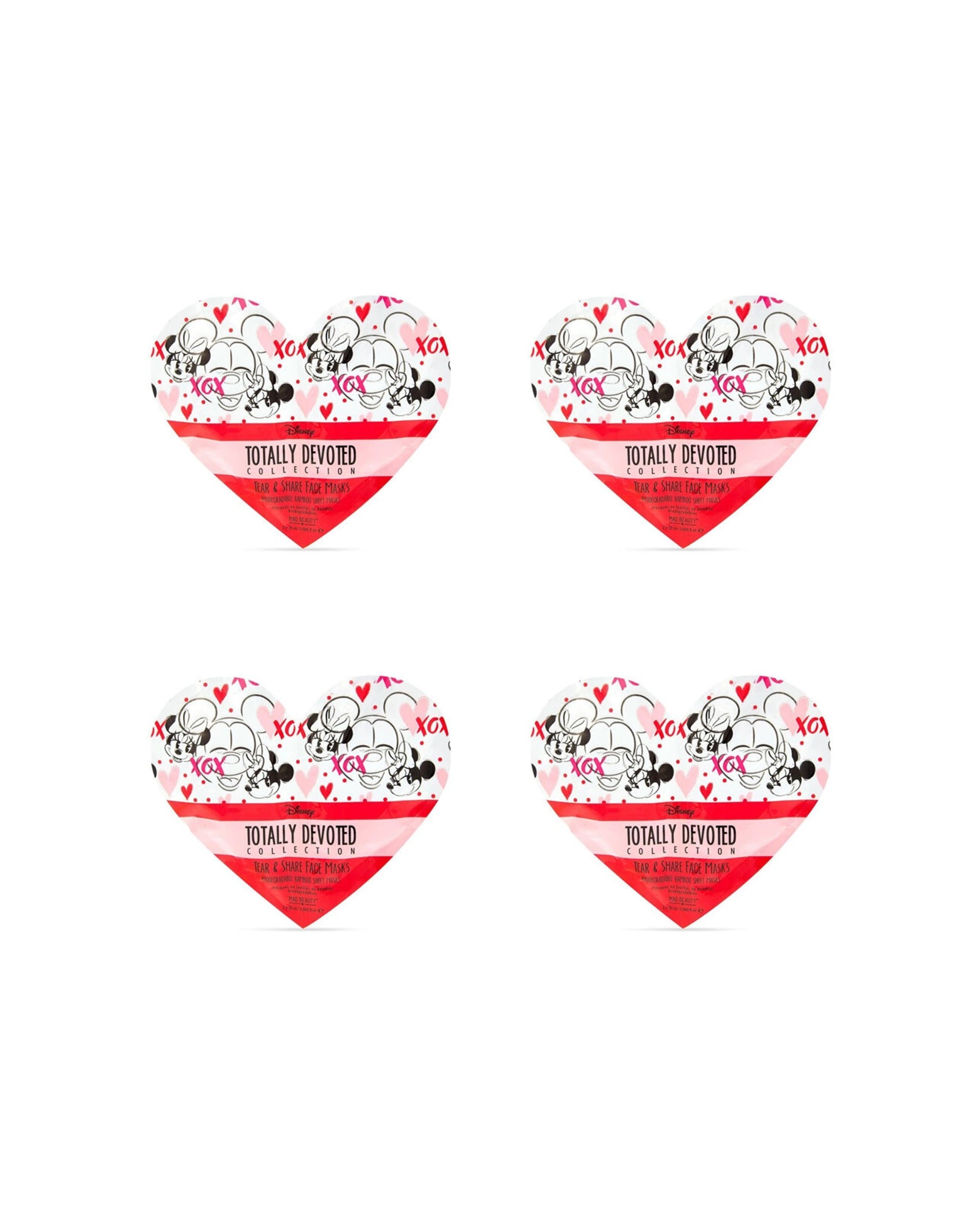 1 Disney 4PK Totally Devoted Tear & Share Cosmetic Sheet Masks Honey & Raspberry - Multi, 1 of 5