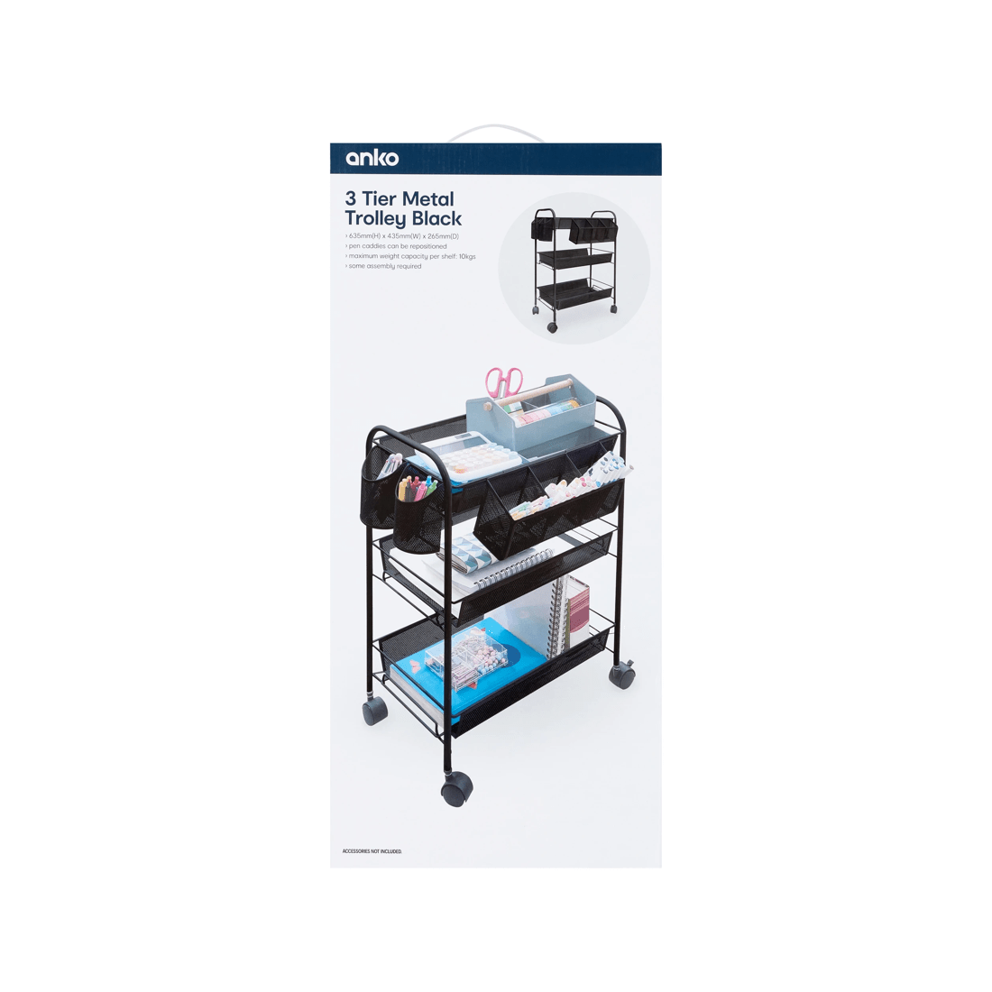 8 3 Tier Metal Trolley - Black, 8 of 9