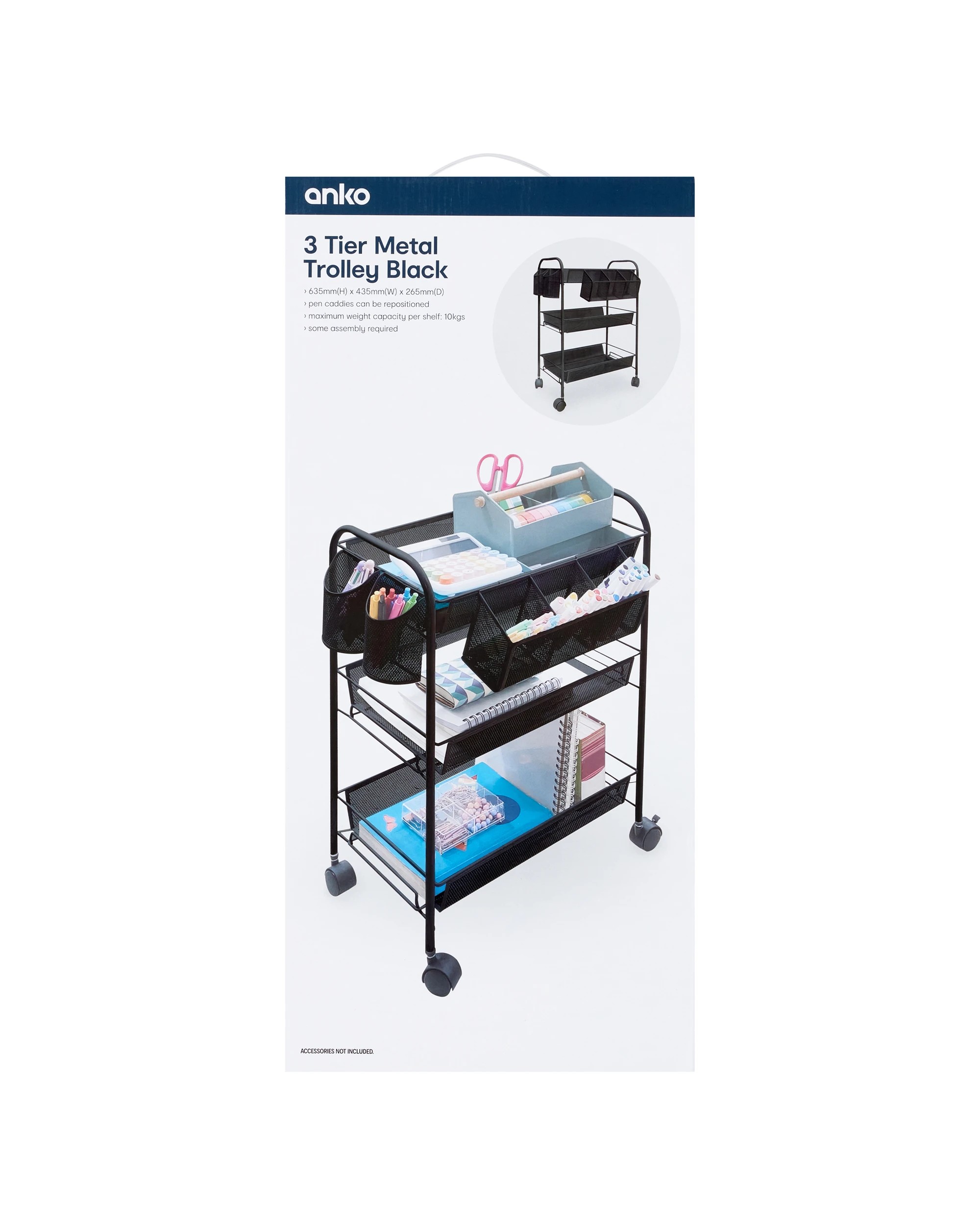 8 3 Tier Metal Trolley - Black, 8 of 9