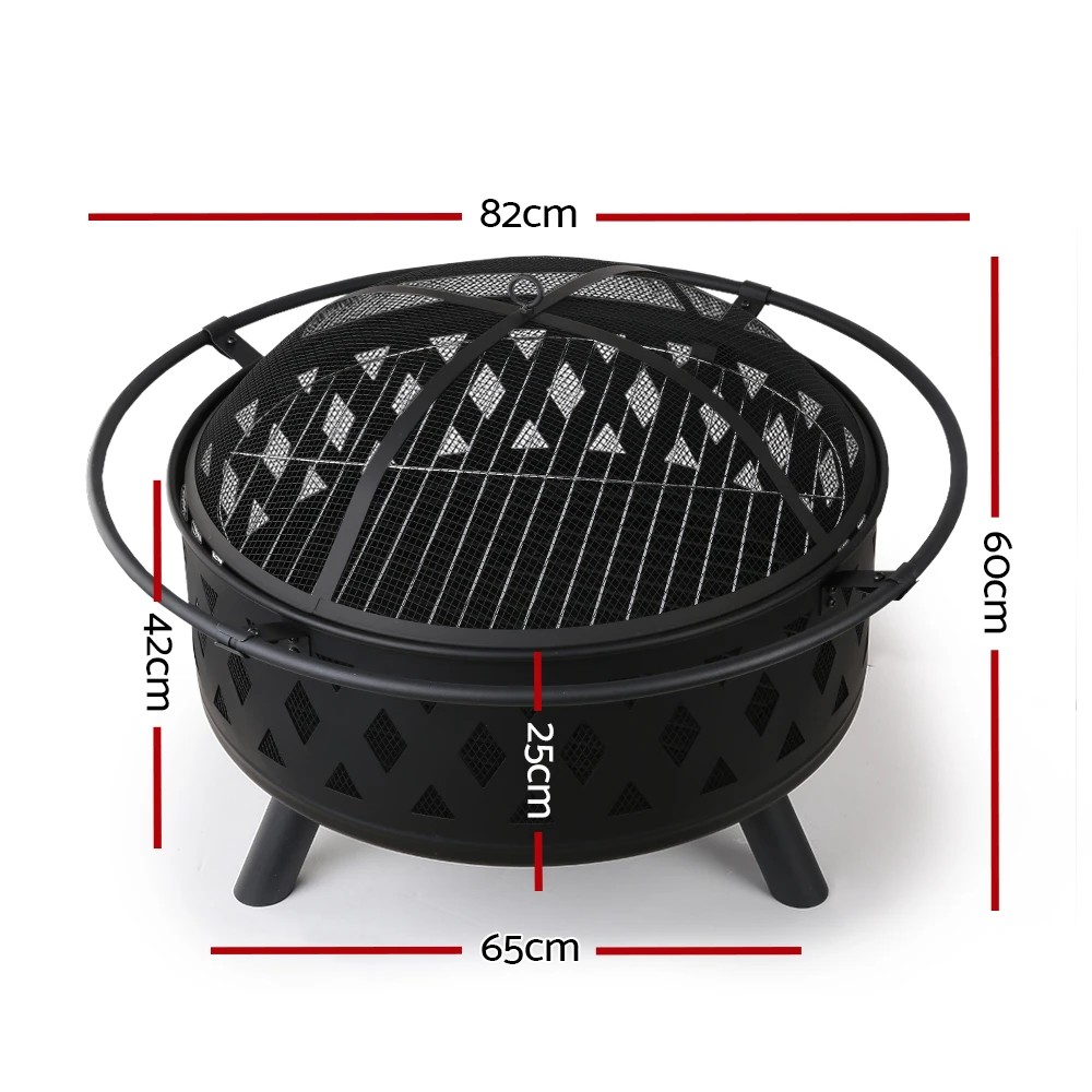 2 Grillz Fire Pit BBQ Grill 82cm - Black, 2 of 6
