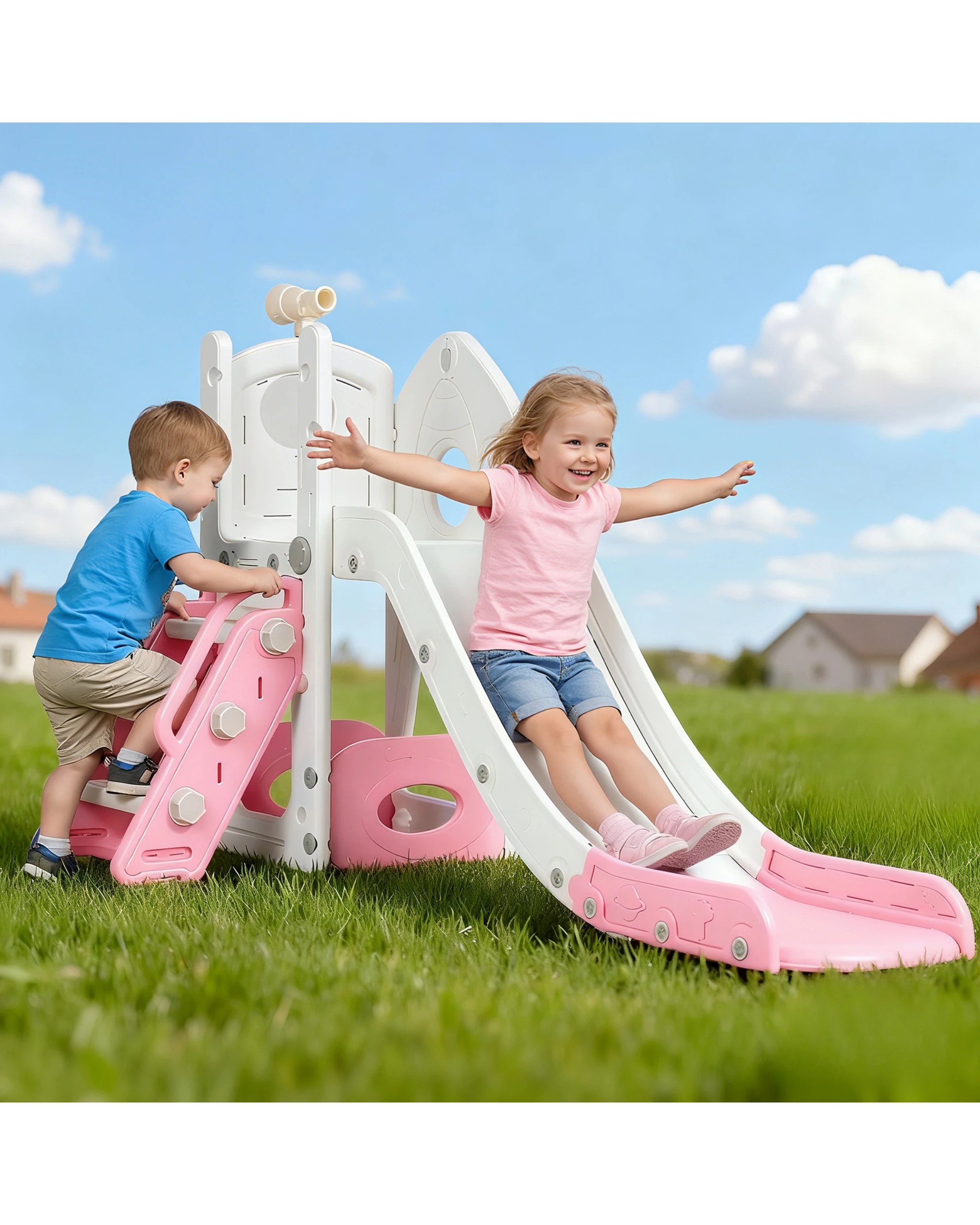 2 6 in 1 Toddler Slide Indoor Baby Slide Kids Playset Outdoor Playground, 2 of 10