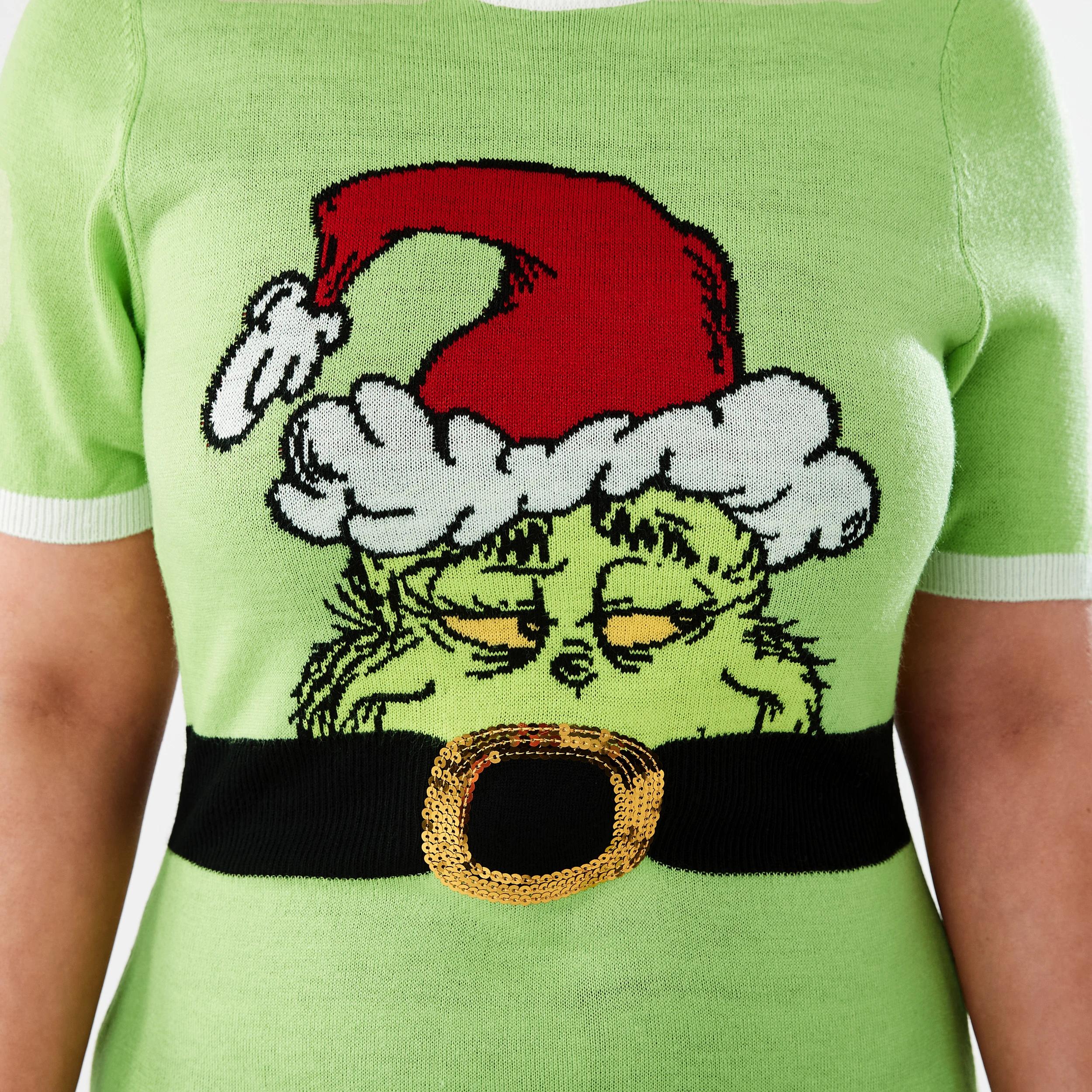 6 Short Sleeve The Grinch License Christmas Knit Mini Dress D52 GRINCH XMAS DRESS, 6 of 8