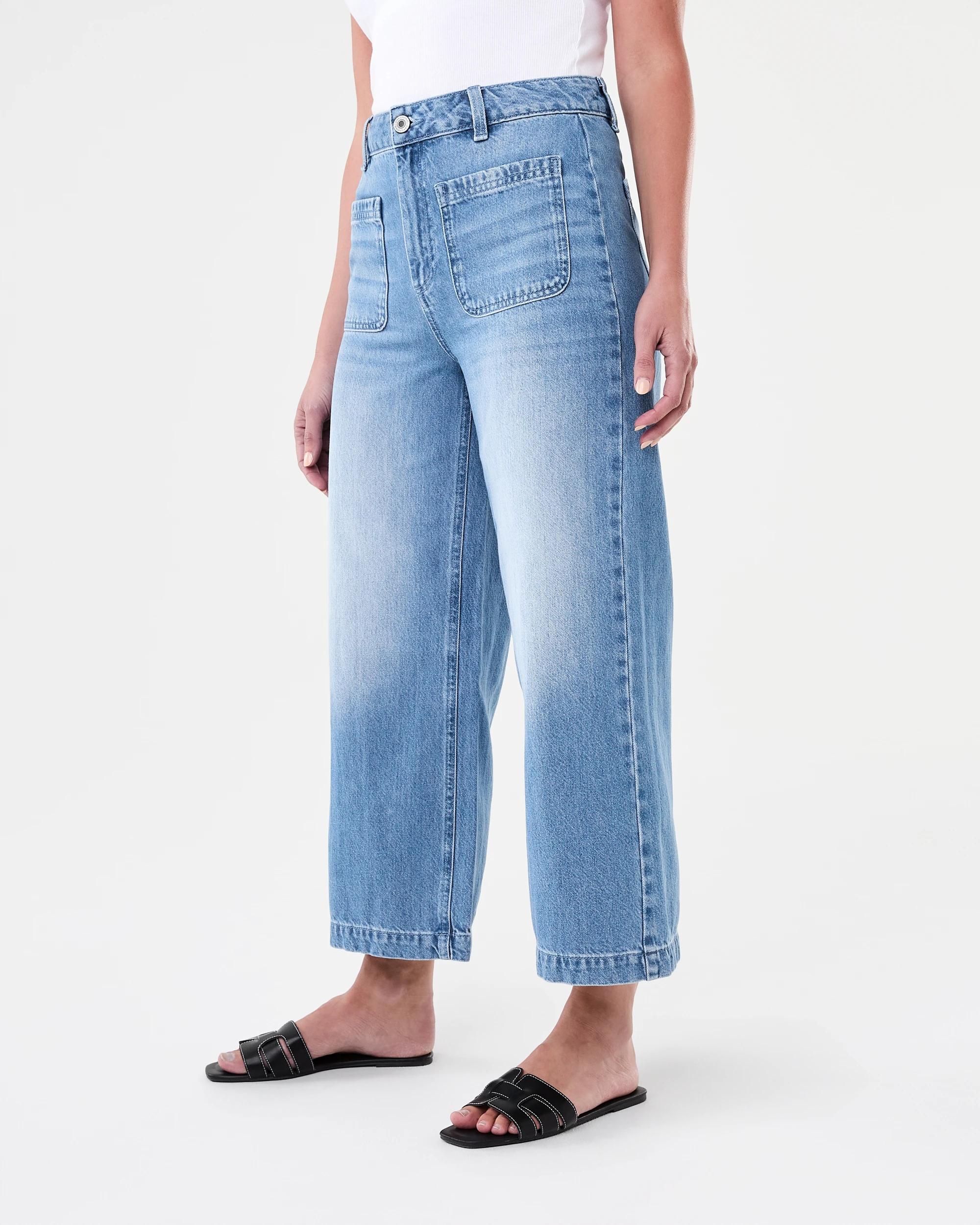 2 Cropped Wide Leg Jeans Mid Wash, 2 of 8