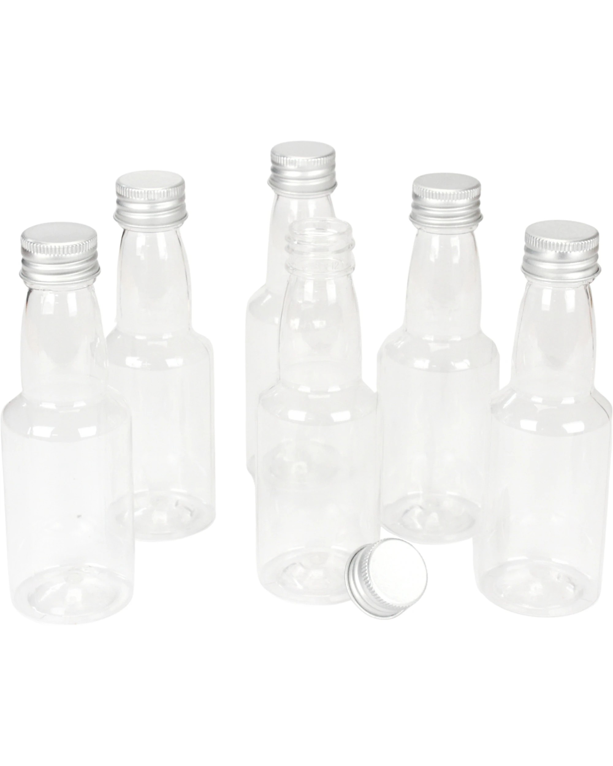 1 Party Maker Plastic Screw Top Bottles With Silver Lids 70ml Pack of 6 - Silver, 1 of 3