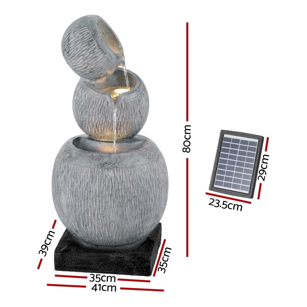 2 Gardeon Solar Fountain Water Feature Bird Bath Garden LED Light 80CM - Grey, 2 of 6