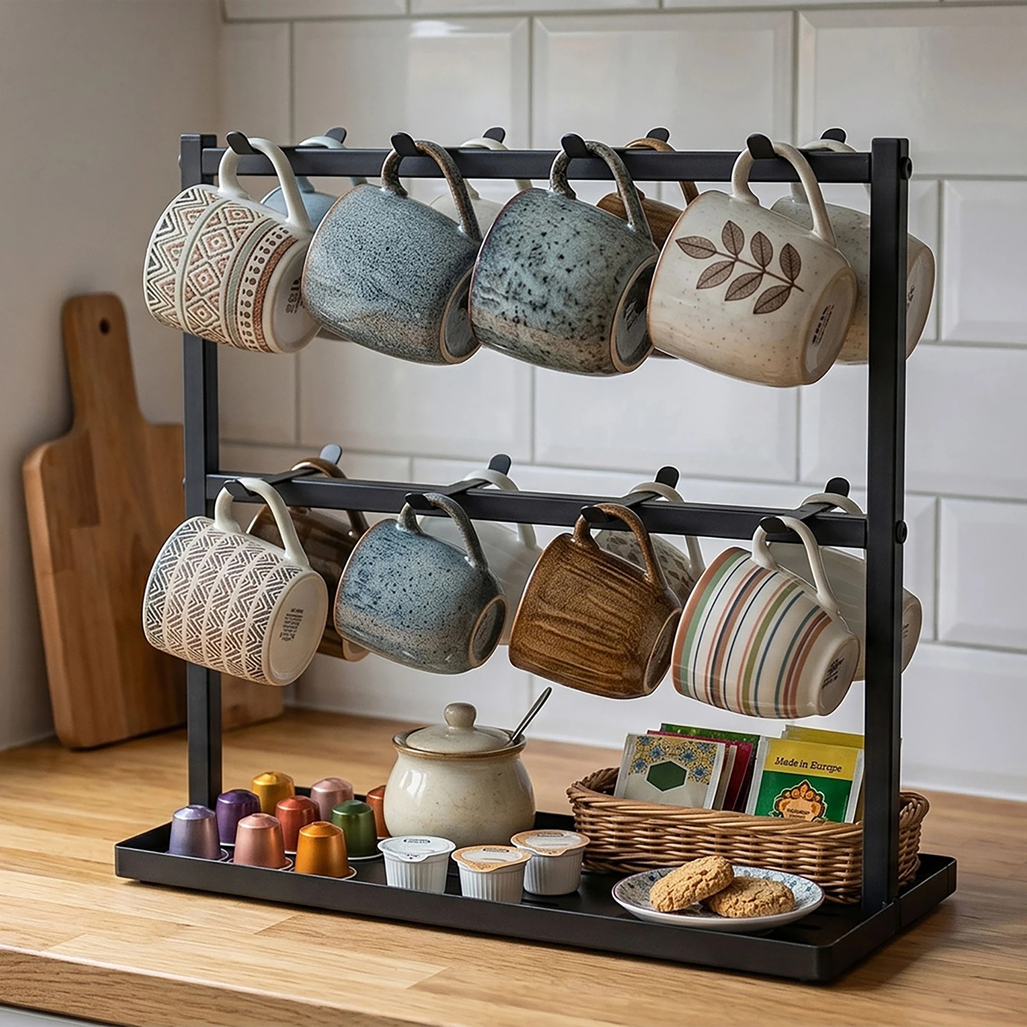 8 Levede Mug Rack 2 Tier 16 Hook Metal Coffee Cup Holder Stand Organizer Kitchen, 8 of 8