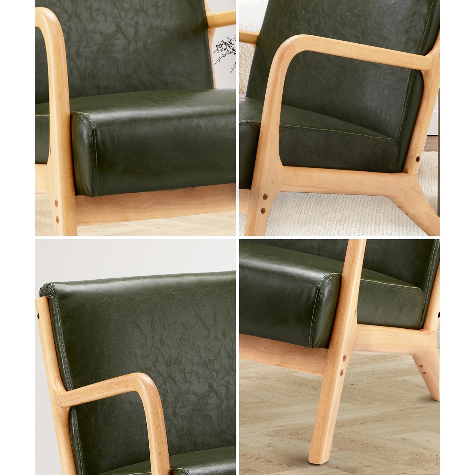 3 Oikiture Armchair Lounge Chair Accent Armchairs Couches Sofa Wood Pu
 - Green, 3 of 10