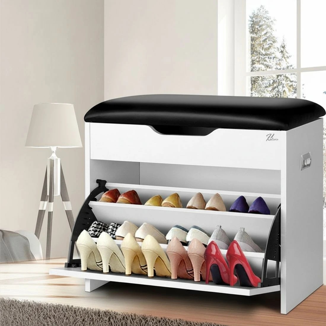 8 Artiss Shoe Rack Cabinet Bench 3-Tier 15 Pairs Entryway Storage Organizer Seat Easy Clean Sturdy Modern - White, 8 of 10