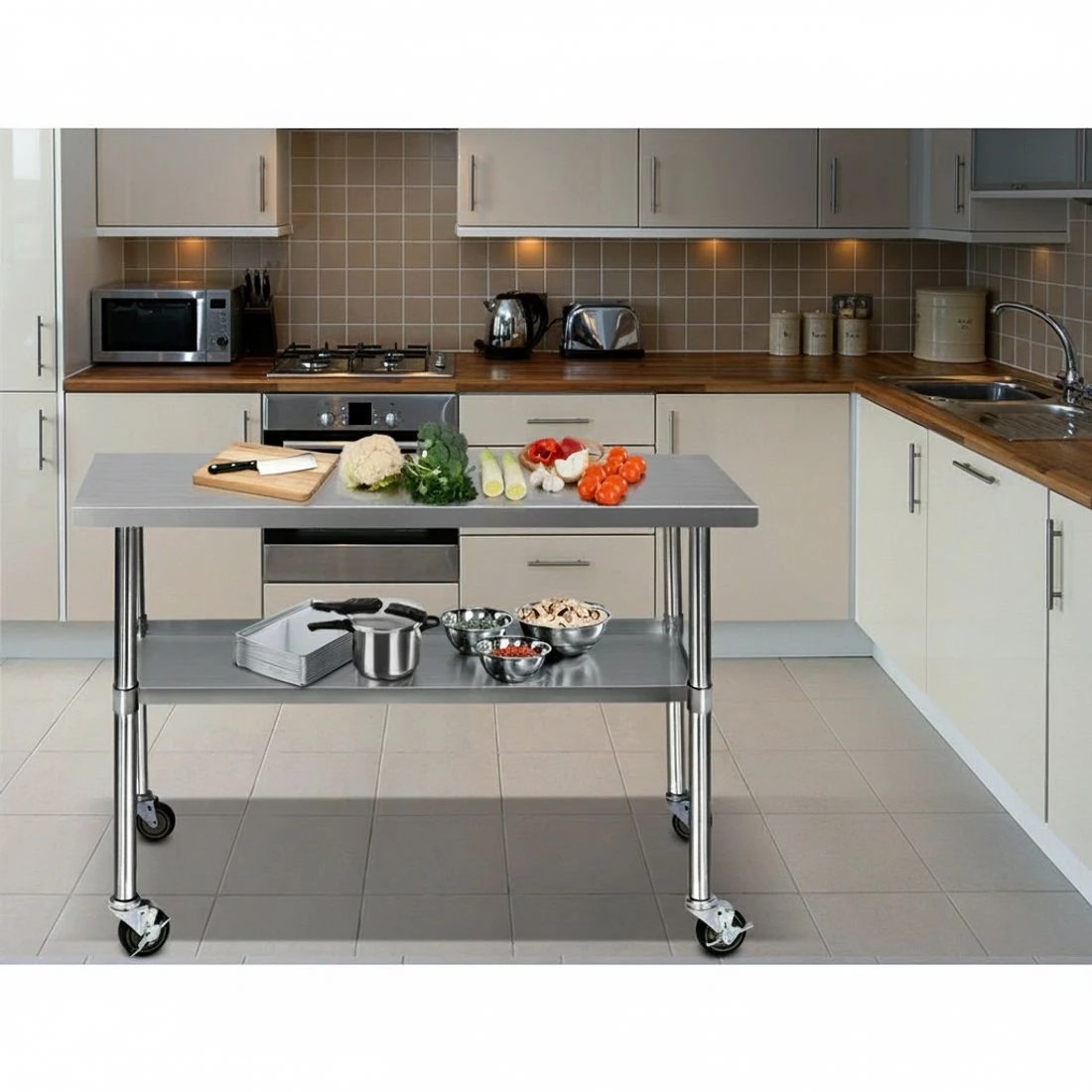 7 Cefito Stainless Steel Kitchen Bench with Wheels - Multi, 7 of 8