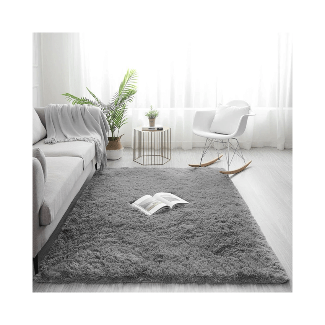 3 Advwin Non-slip Shaggy Rugs Floor Rug Living Room Bedroom Mat Large Carpet Grey 160*230cm, 3 of 8
