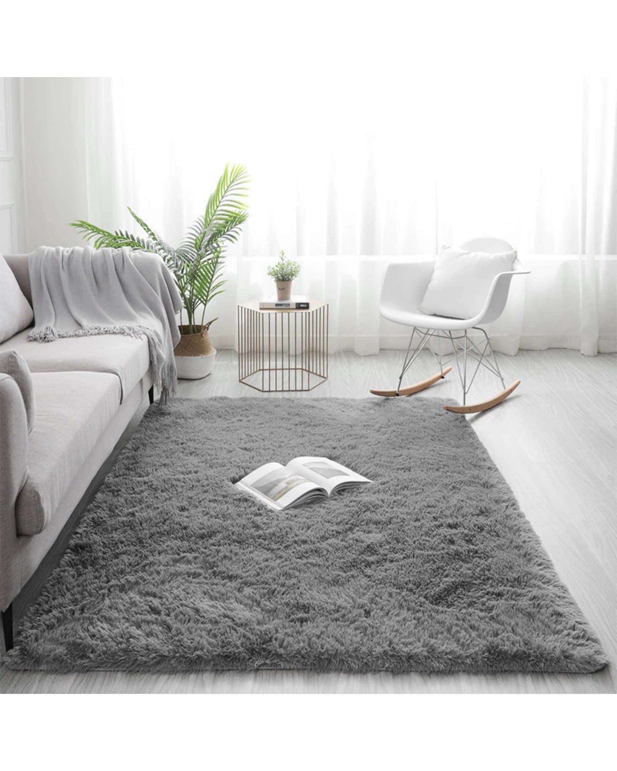 3 Advwin Non-slip Shaggy Rugs Floor Rug Living Room Bedroom Mat Large Carpet Grey 160*230cm, 3 of 8