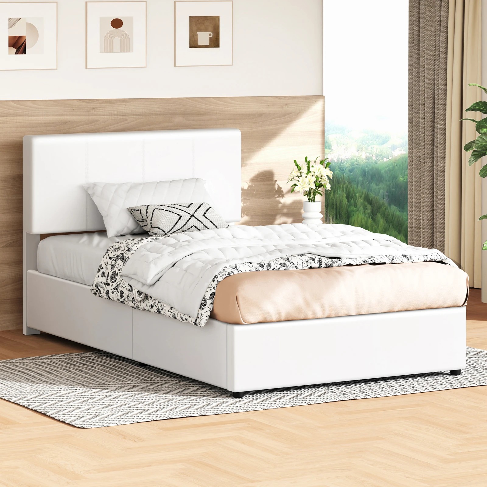 2 Alfordson Bed Frame Single Gas Lift Storage Adjustable Headboard Luria - White, 2 of 10