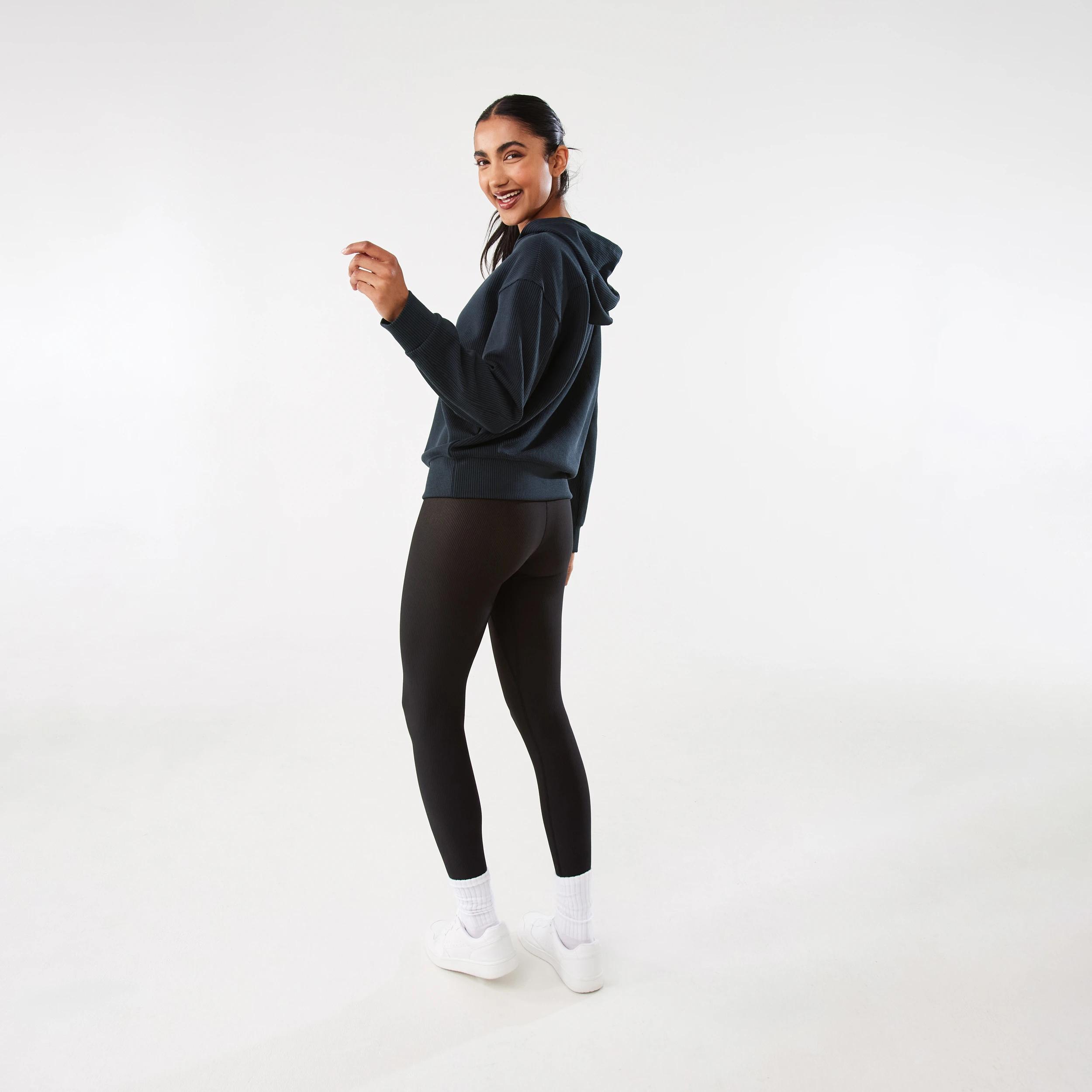 4 Active Womens Ribbed Scuba Hoodie WASHED BLACK, 4 of 10