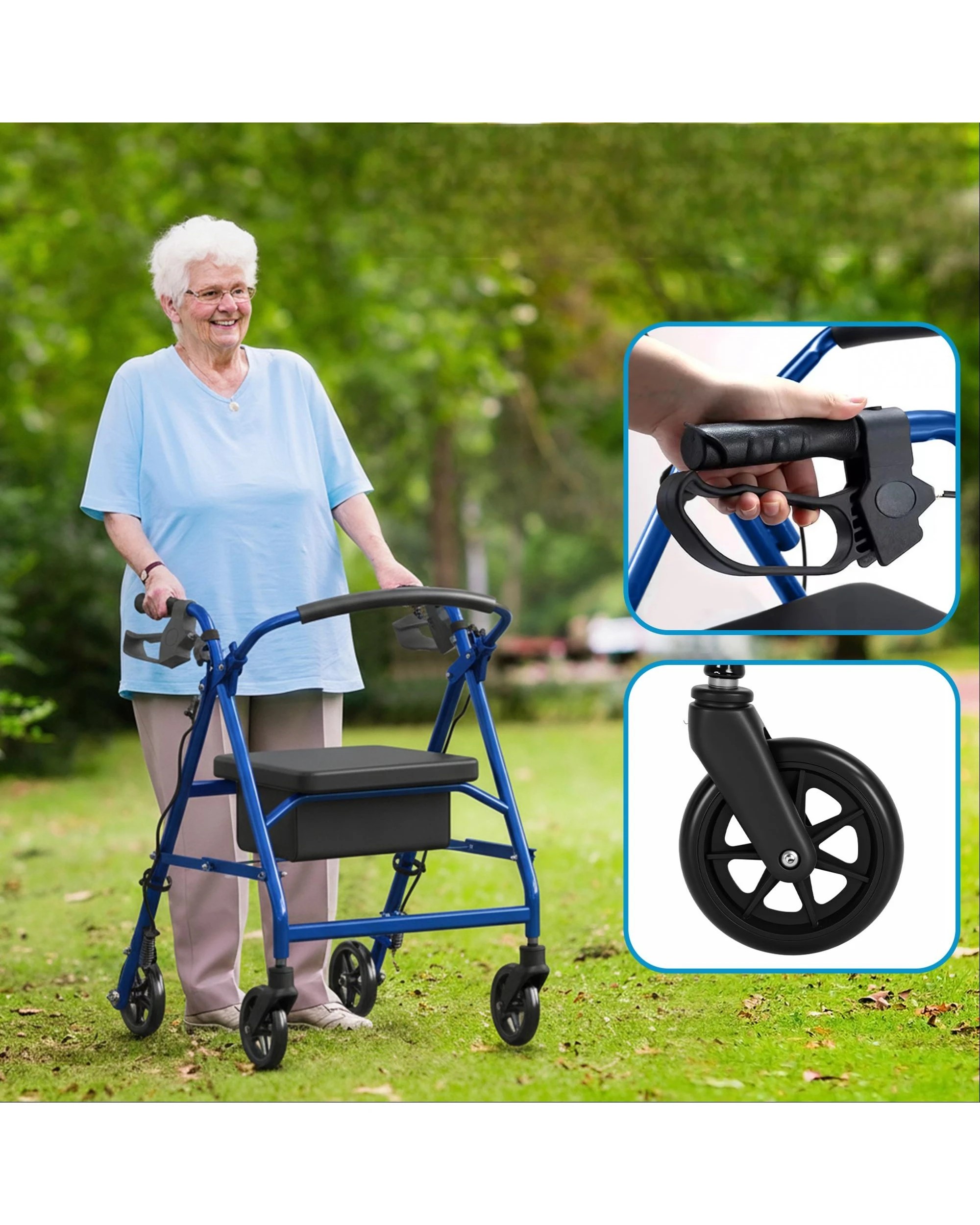 5 Advwin Lightweight Rollator Walker 4-Wheel Folding -Blue, 5 of 7