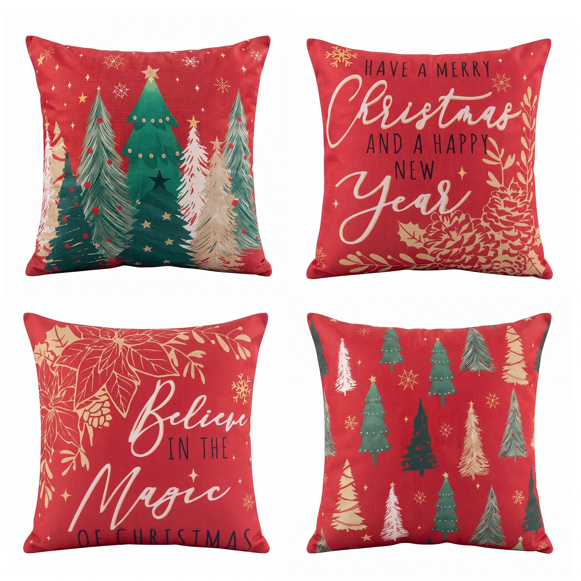 1 Jingle Jollys Christmas Cushion Covers Set of 4 Pillow Covers 45x45cm With 4 Cute Patterns Christmas Decor - Multi, 1 of 8