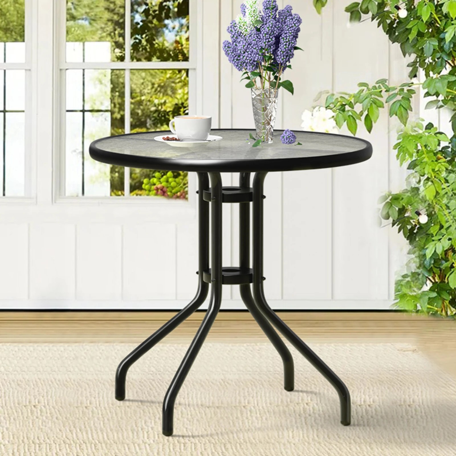 2 Alfordson Outdoor Furniture Patio Coffee Side Table Garden 60CM Glass - Black, 2 of 10