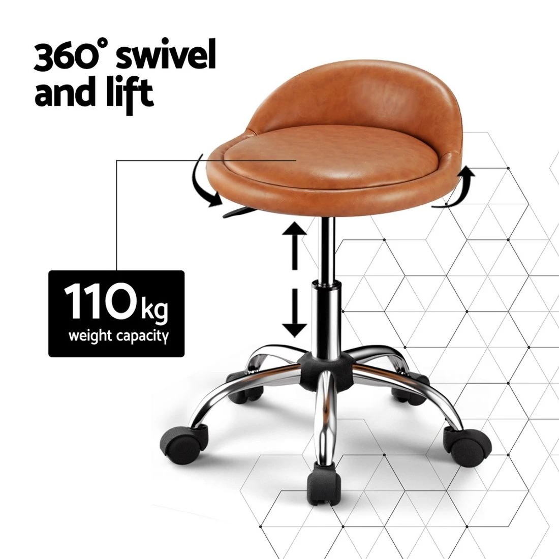 3 Artiss Salon Stool Swivel Chair Backrest Chairs - Brown, 3 of 5