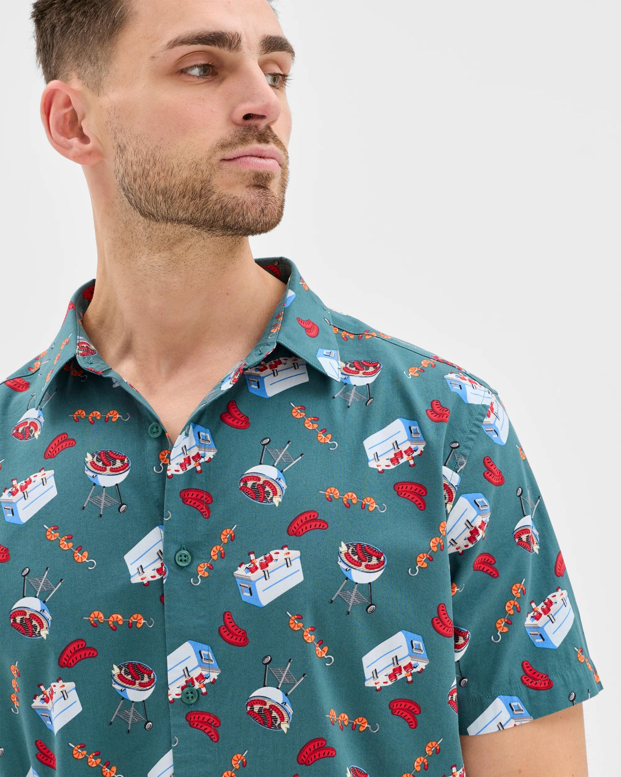 2 Target Man Australian Cotton Blend Summer BBQ Shirt HUNTER GREEN, 2 of 7