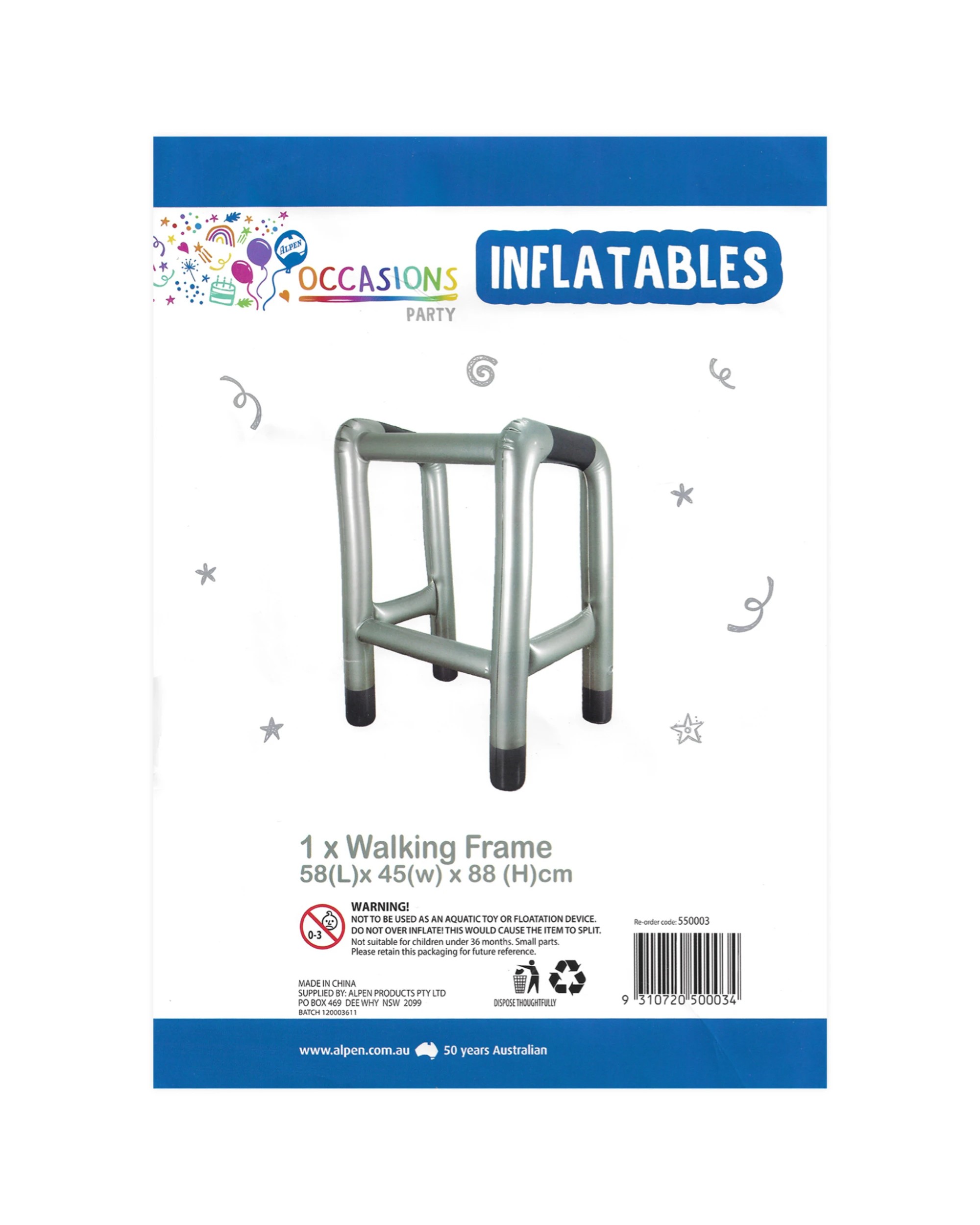 2 Occasions Party Inflatable Walking Frame - One Size - Metallic, 2 of 2