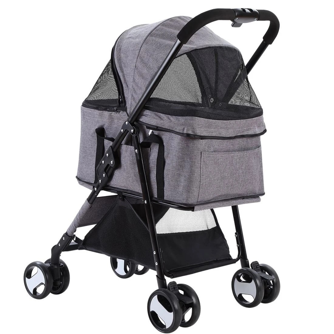 4 i.Pet Pet Stroller Dog Pram Cat Carrier Travel Large Pushchair Foldable 4 Wheels - Grey, 4 of 6