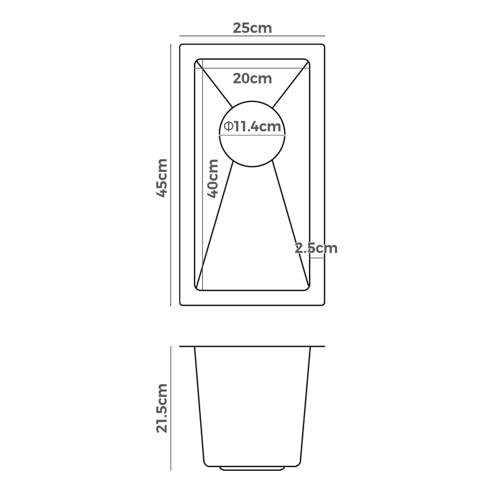 3 Alfordson Kitchen Sink 25x45cm Stainless Steel Basin Single Bowl - Black, 3 of 9