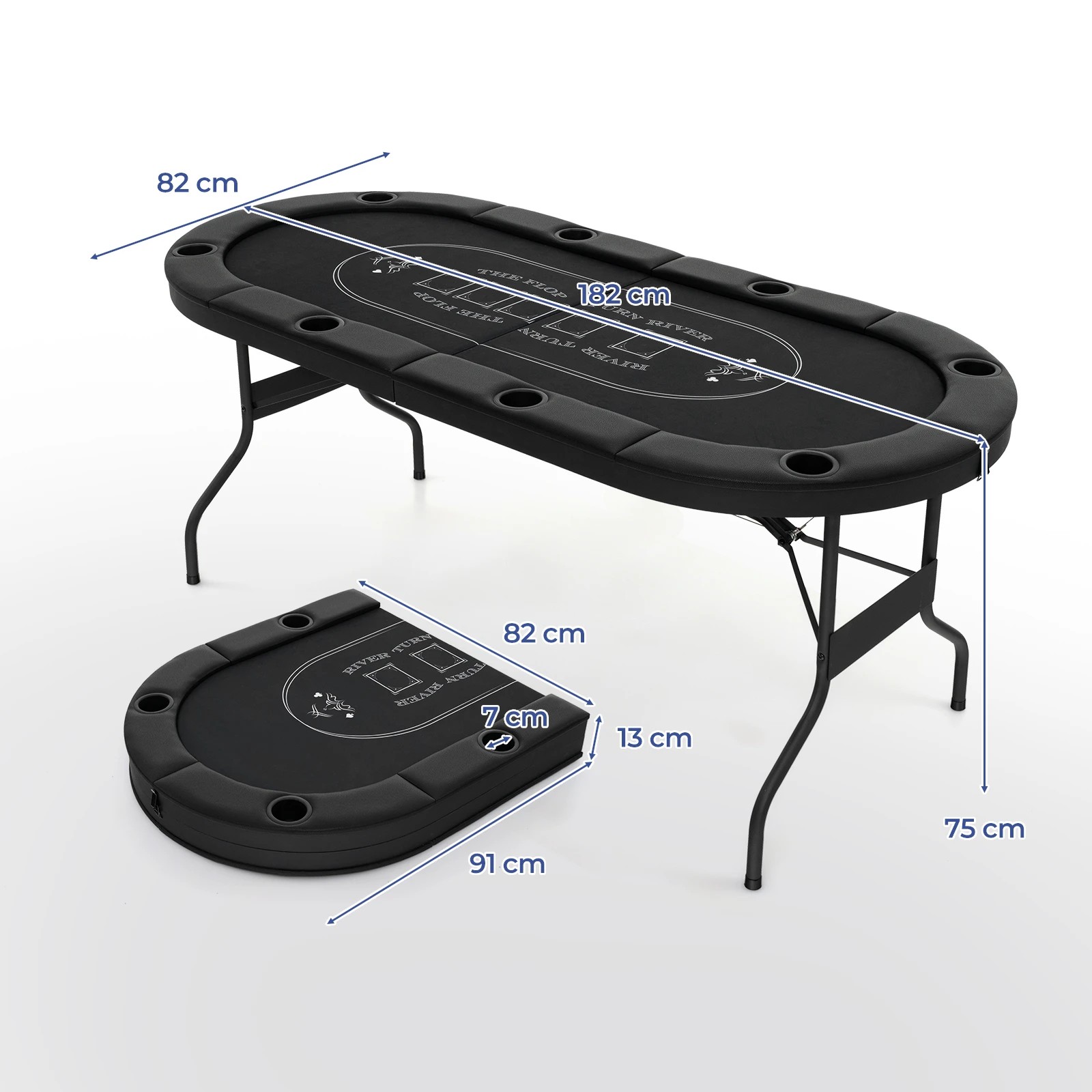 2 Costway 8-Player Poker Table Foldable Card Board Portable Game Table w/8 Cup Holders Black, 2 of 3