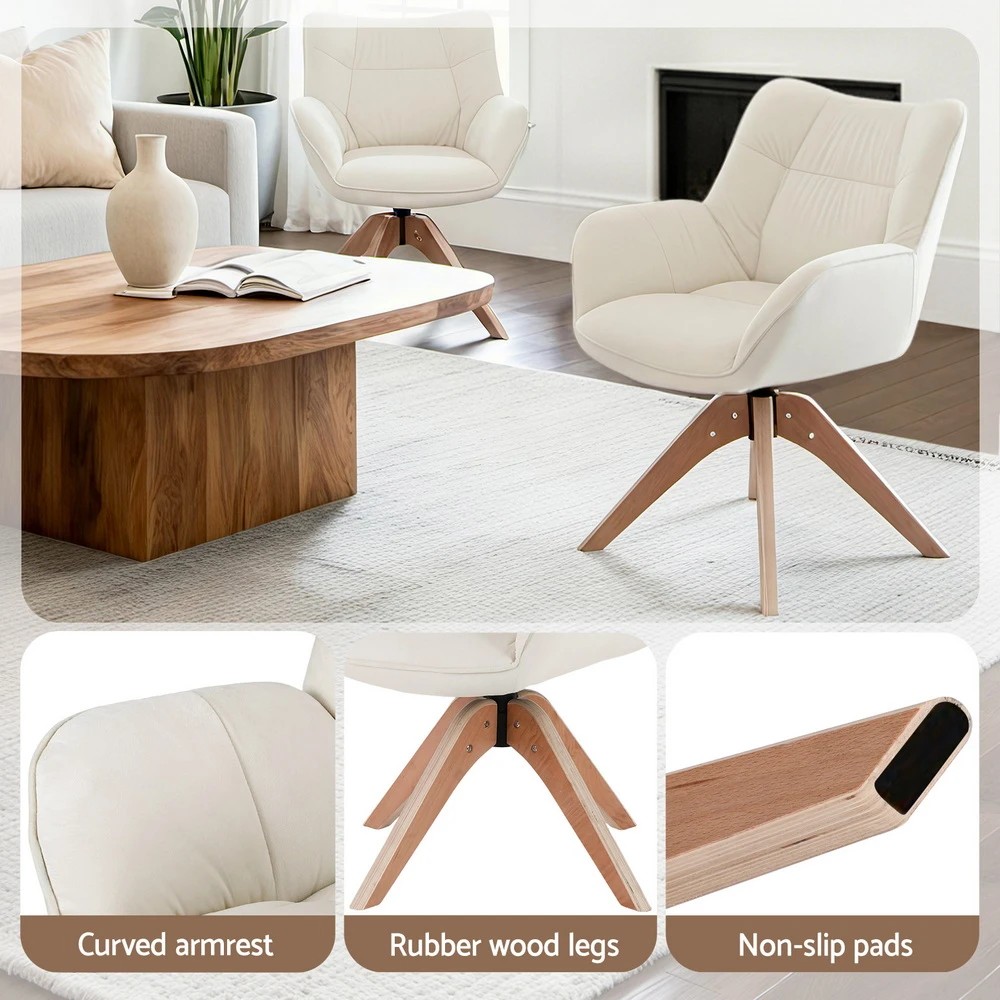 5 Artiss Swivel Chair Armchair Nursing Velvet - White, 5 of 6