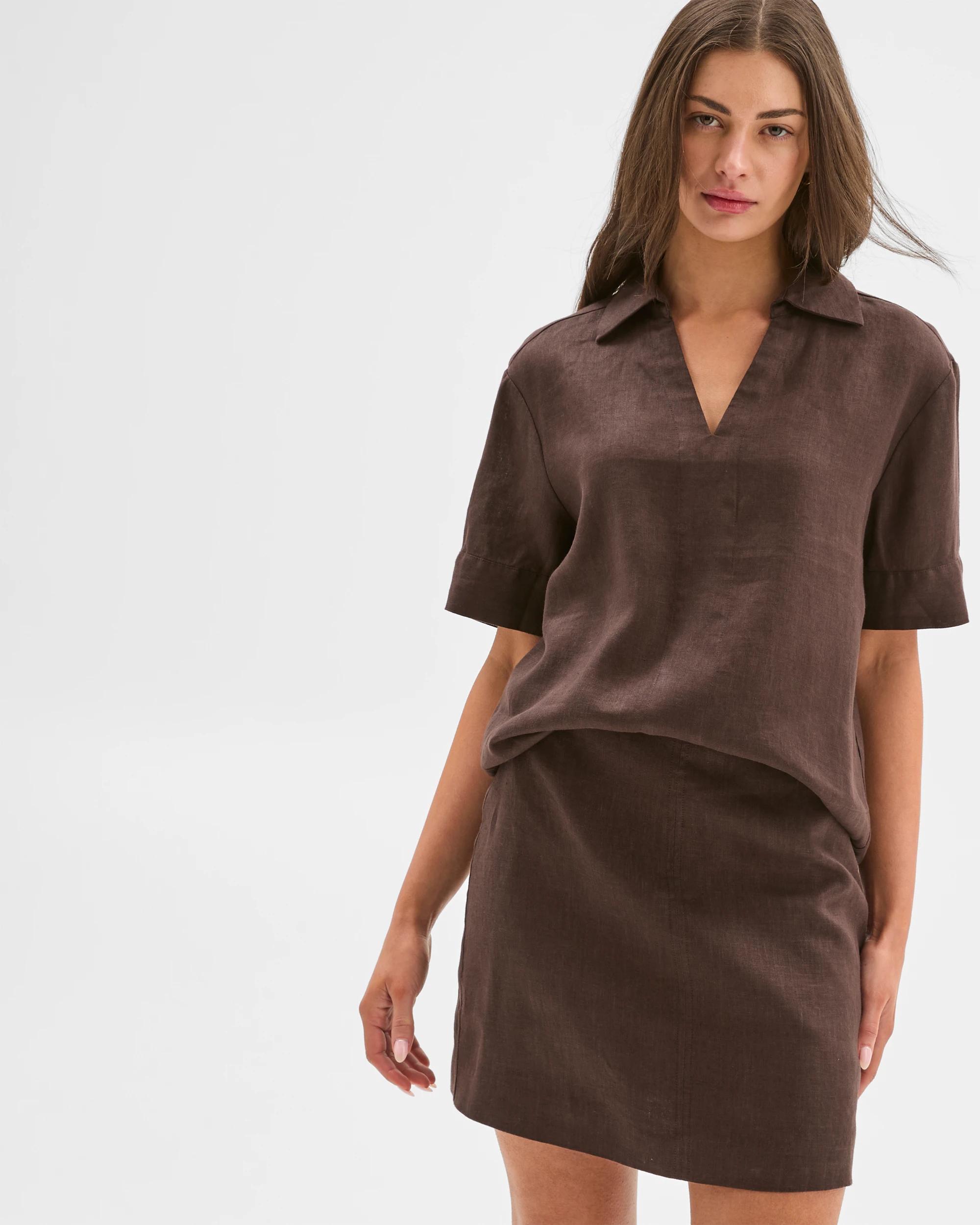 7 Target Petites European Linen Seam Detail Mini Skirt BRUNETTE, 7 of 7