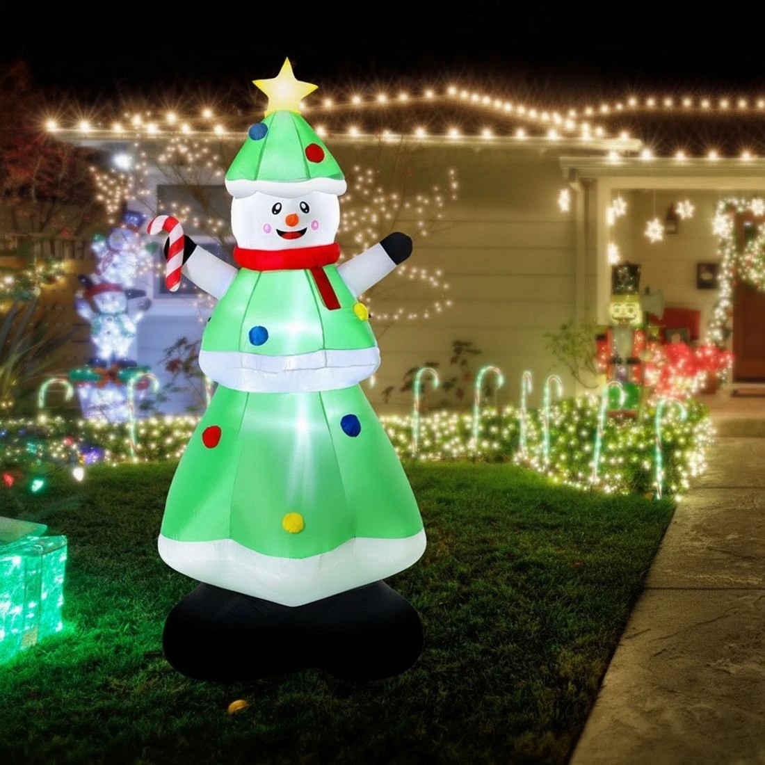 4 Jingle Jollys Christmas Inflatable Snowman Tree 2.75M Height LED Decorations Illuminated - Multi, 4 of 7