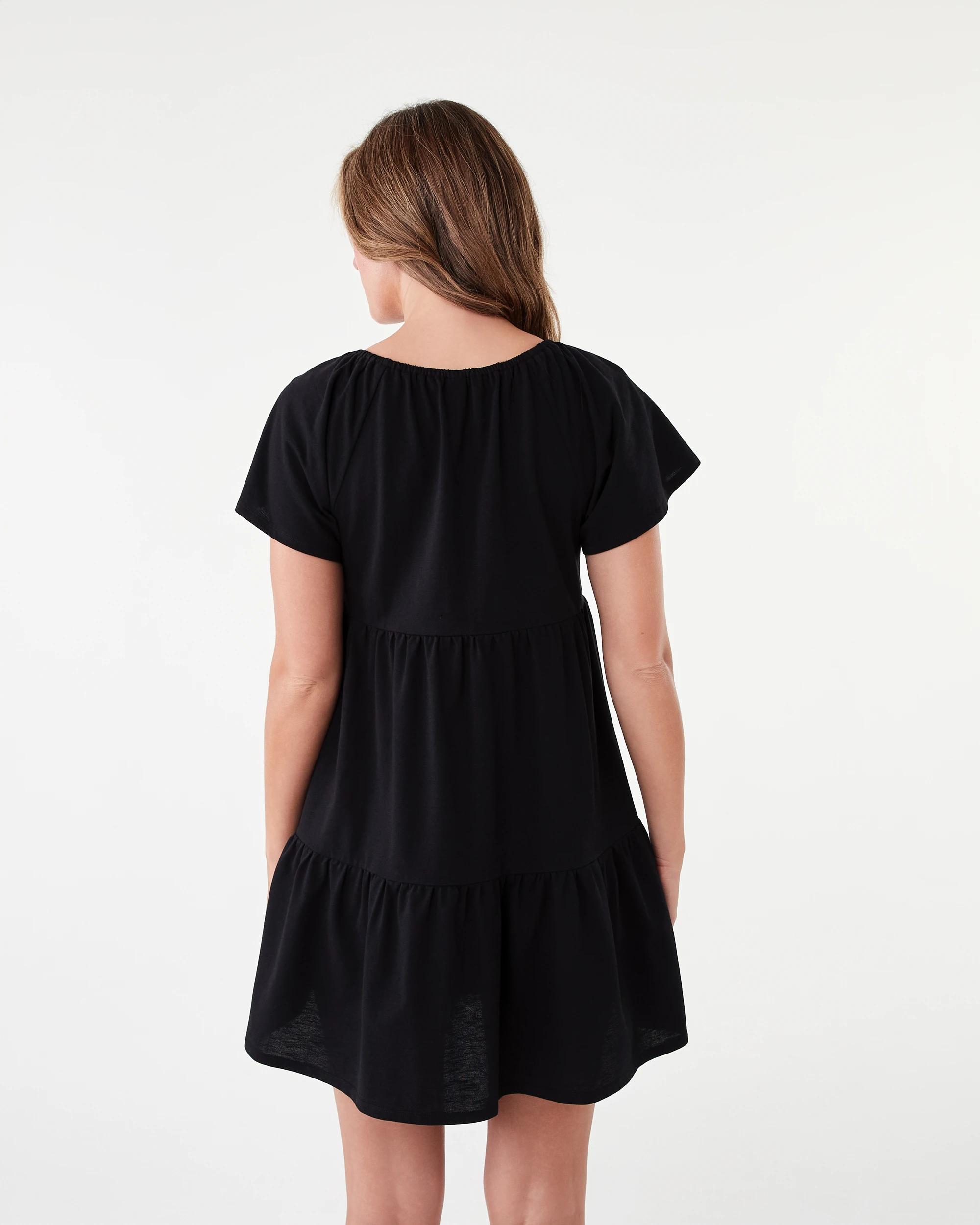 3 Short Sleeve Frill Tiered Jersey Mini Dress Black, 3 of 8