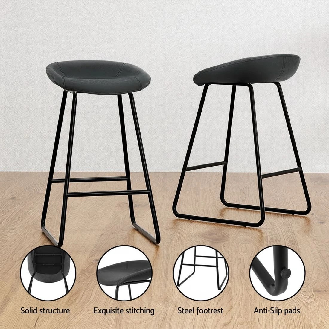 4 Artiss 4x Bar Stools Kitchen Dining Chairs Counter Stool PU Leather Metal - Black, 4 of 5