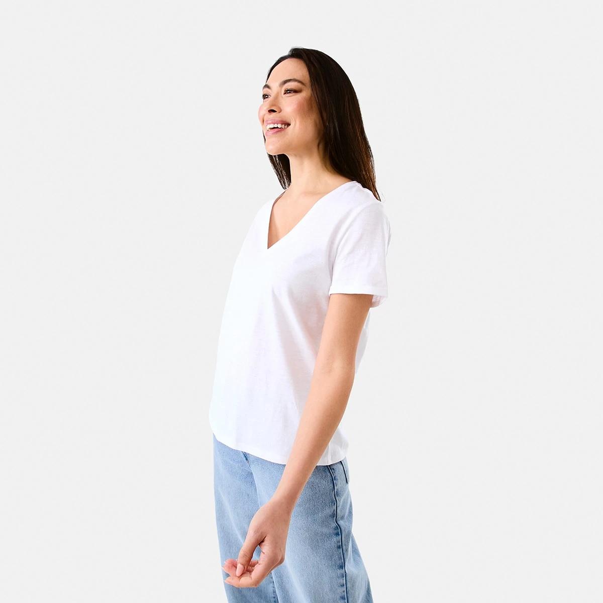 2 Short Sleeve Slub V-neck T-shirt White, 2 of 5