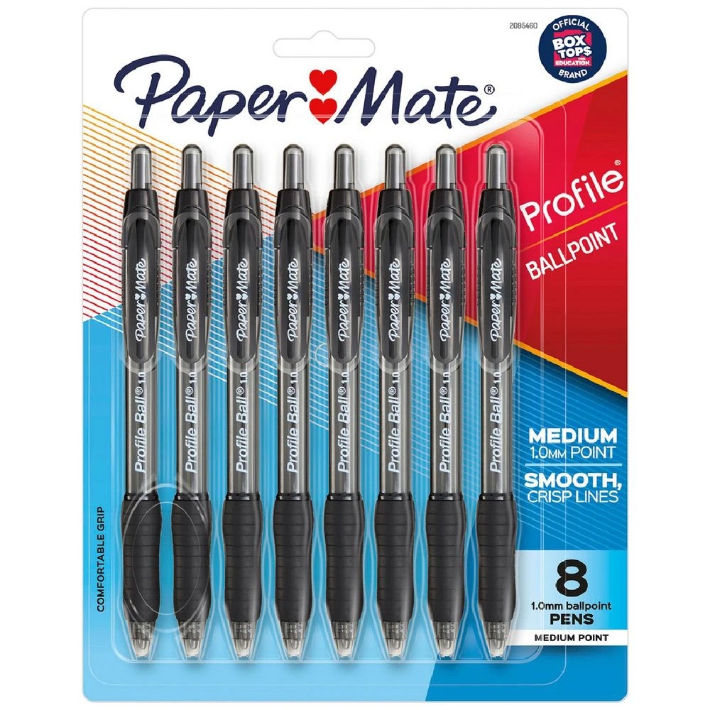 1 Paper Mate Profile Retractable Ballpoint Pen 1mm Black 8 Pack, 1 of 5