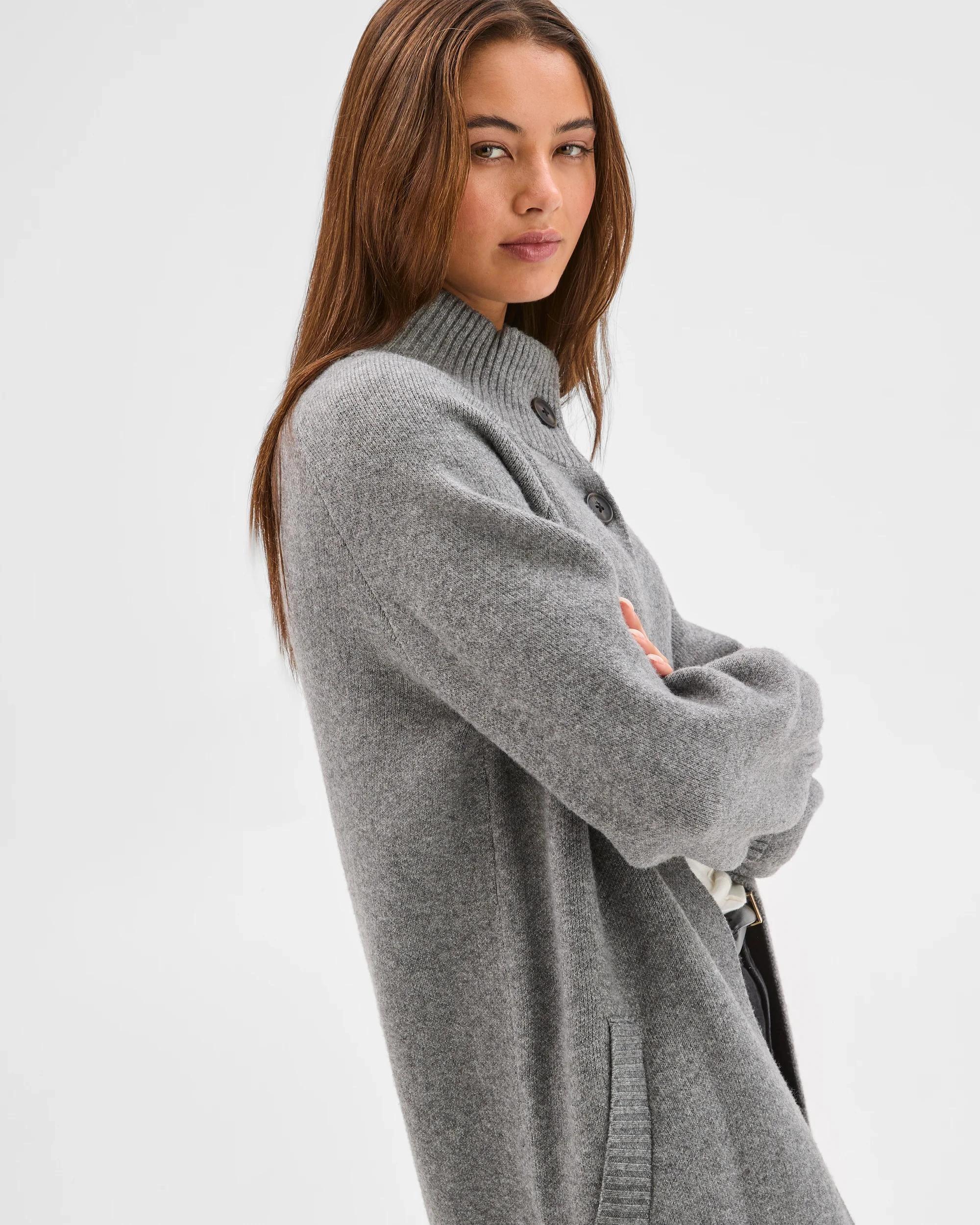 6 Lily Loves Funnel Neck Longline Cardigan GREY MARLE, 6 of 8