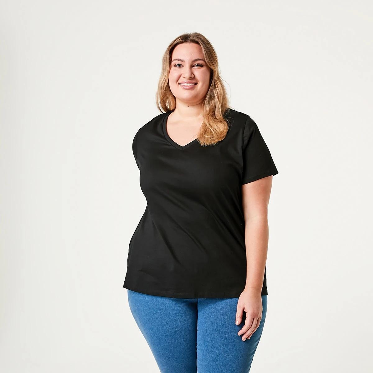 1 Curve Short Sleeve V-Neck T-shirt BLACK, 1 of 4