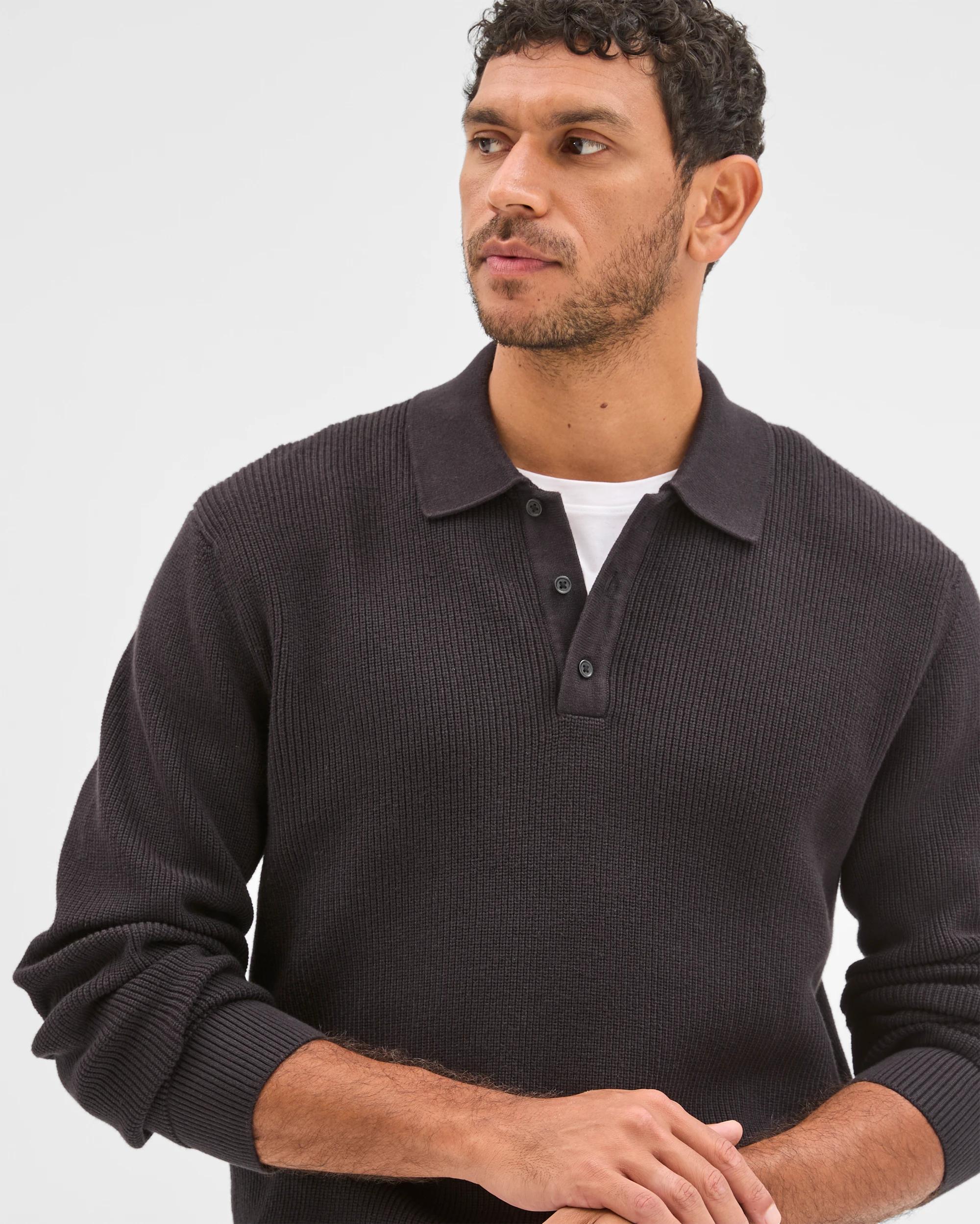 4 Target Man Australian Cotton Lightweight Long Sleeve Polo Neck Knit Jumper BLACK, 4 of 6