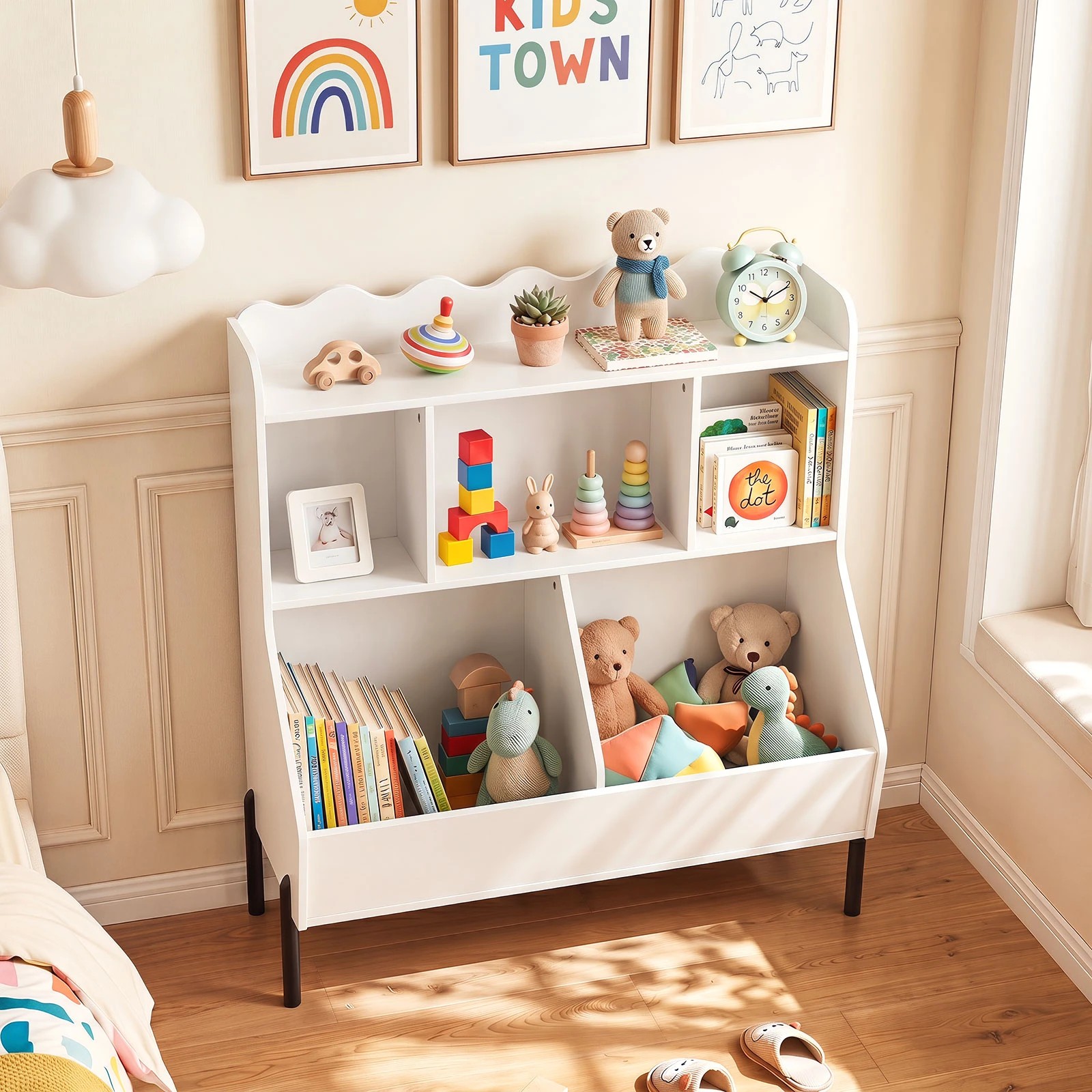 4 Costway 3-Tier Wooden Bookcase Toy Storage Organizer Montessori Bookshelf 5-Cube Cabinet - White, 4 of 4