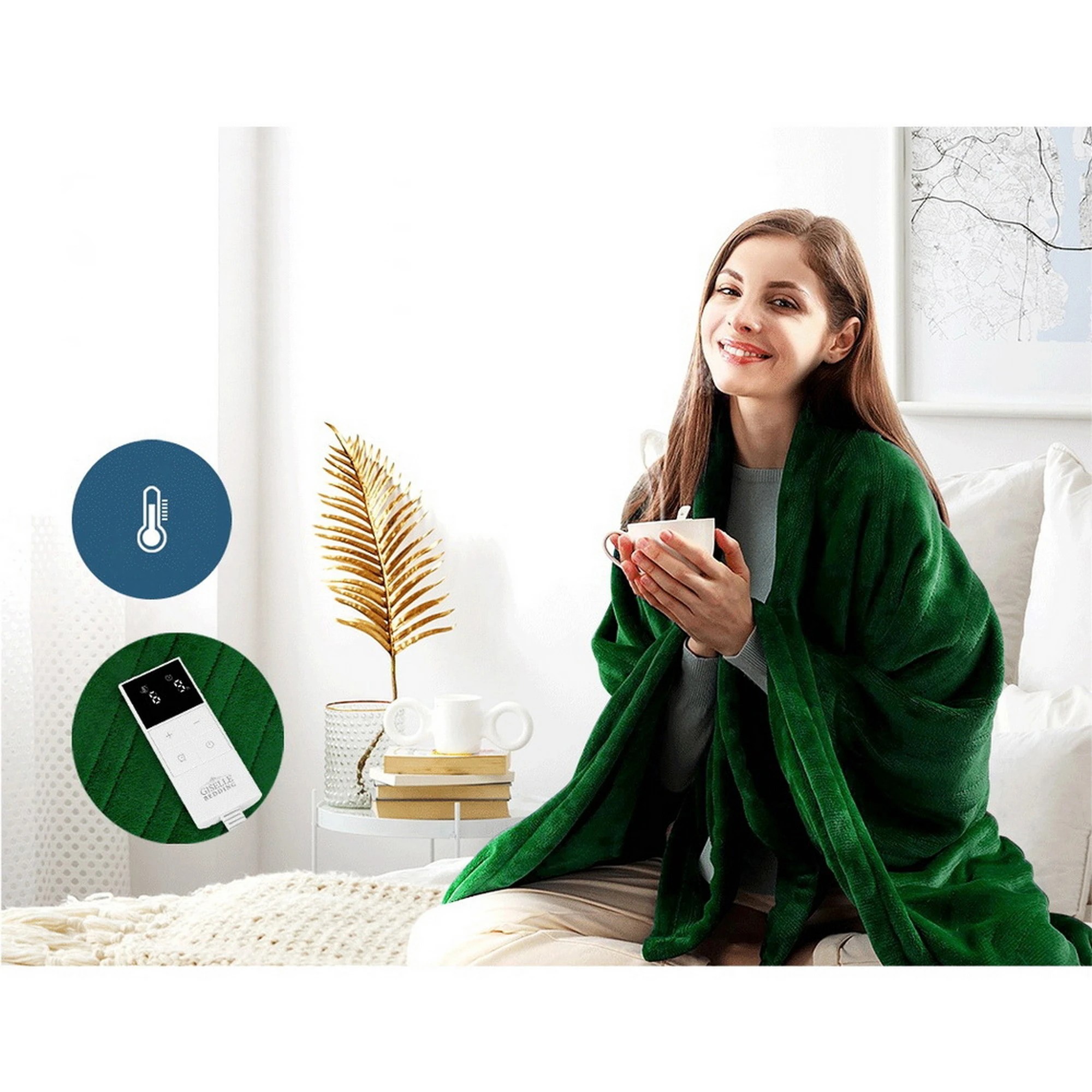 4 Giselle Electric Throw Rug Heated Blanket Fleece - Green, 4 of 10