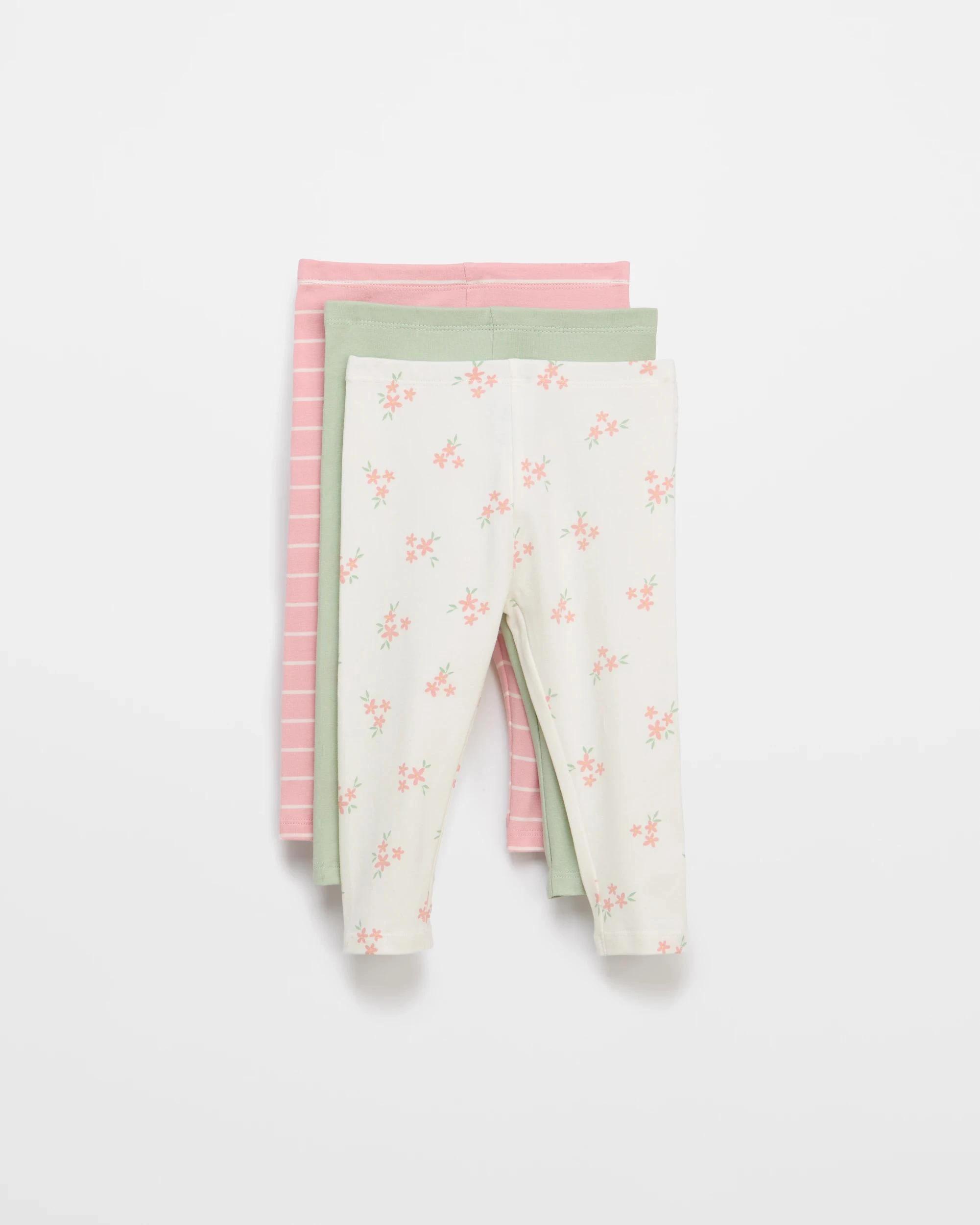 1 Target Baby Organic Cotton Baby Print Leggings 3 Pack PINK DAISY, 1 of 4