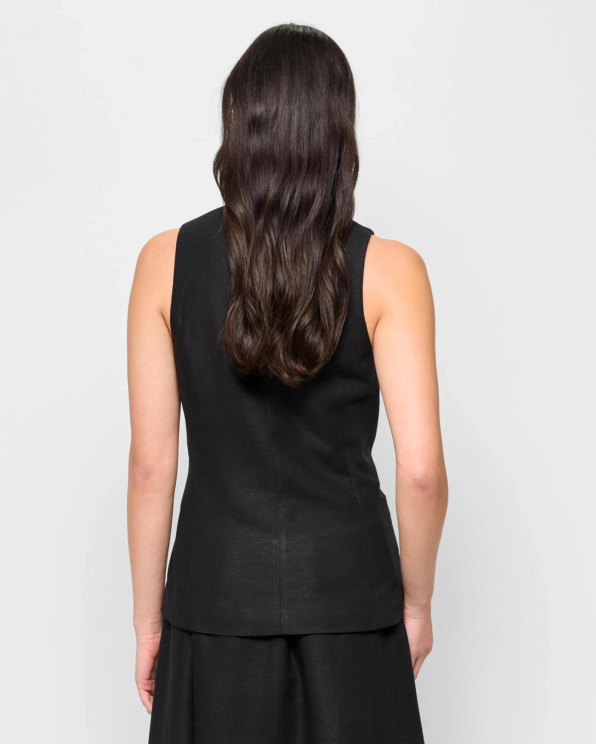 4 Linen Blend Longline Vest - Preview BLACK, 4 of 5