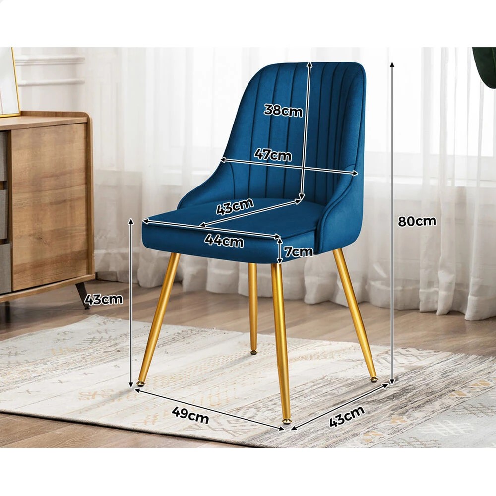 9 Alfordson 2x Dining Chairs Kitchen Accent Lounge Padded Tufted Seat Velvet - Blue, 9 of 9