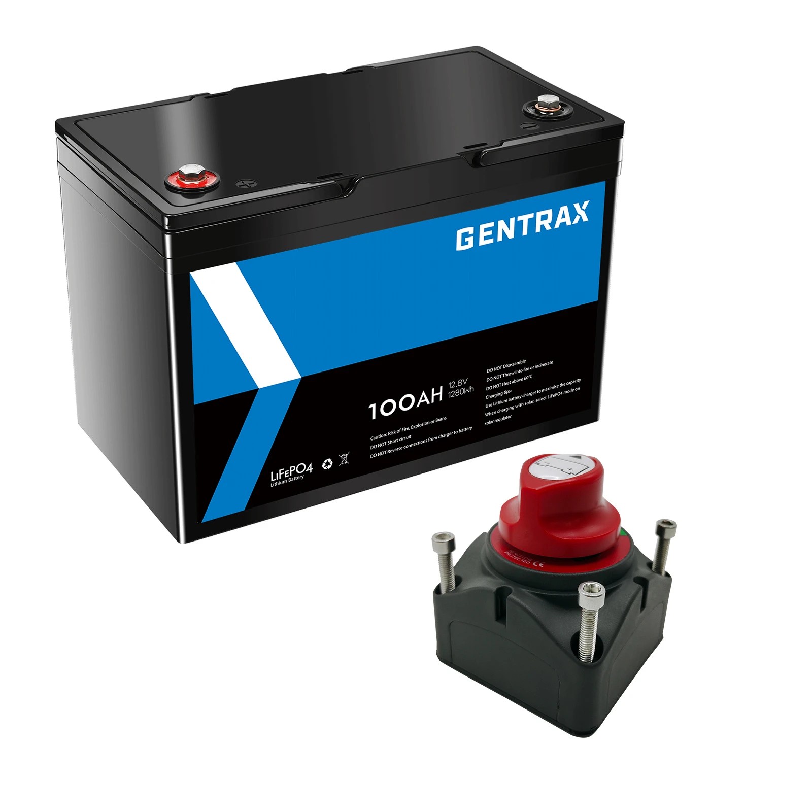 1 GENTRAX 12V 100Ah Lithium Battery + 275A Isolator Switch, 1 of 10