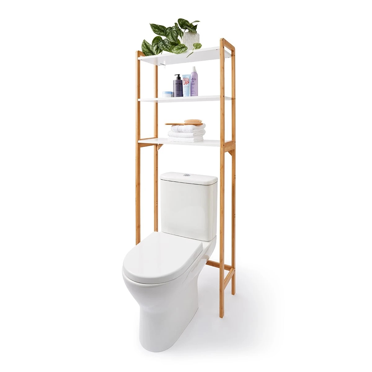 1 Bamboo and White Over Toilet Shelf Unit, 1 of 10