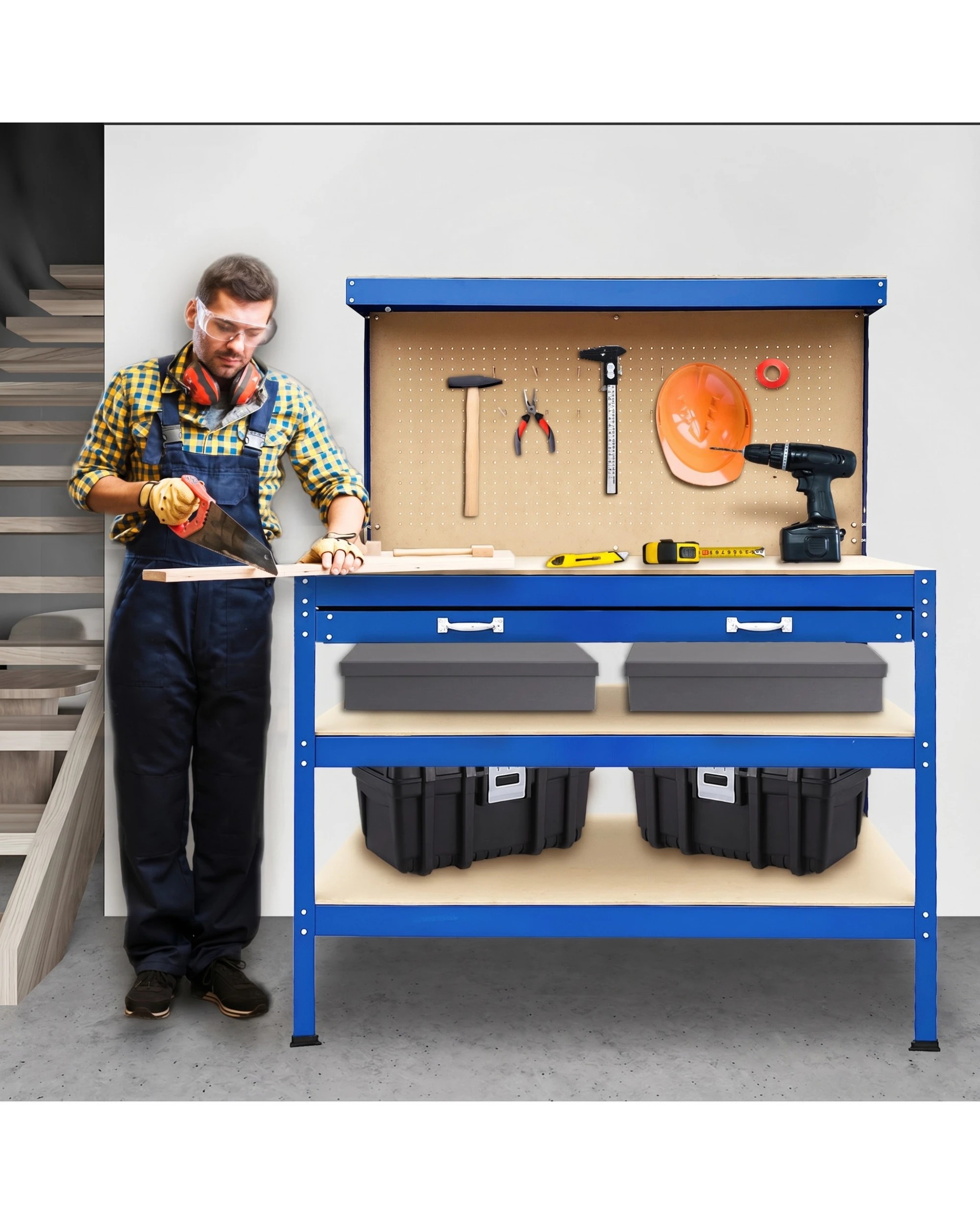2 3-Layered Work Bench Garage Storage Table Tool Shop Shelf - Blue, 2 of 10