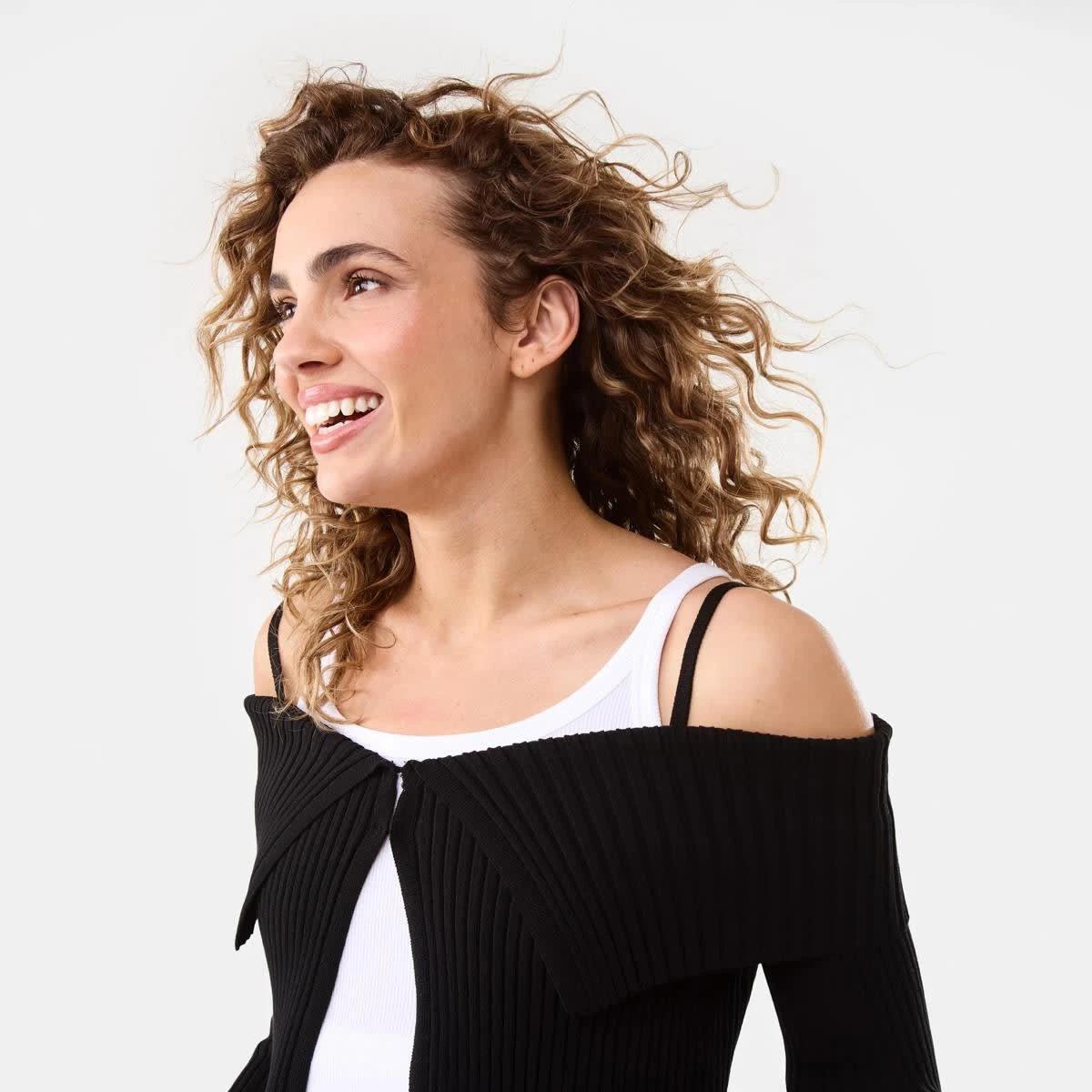 5 Long Sleeve Trim Rib Cardigan BLACK, 5 of 6