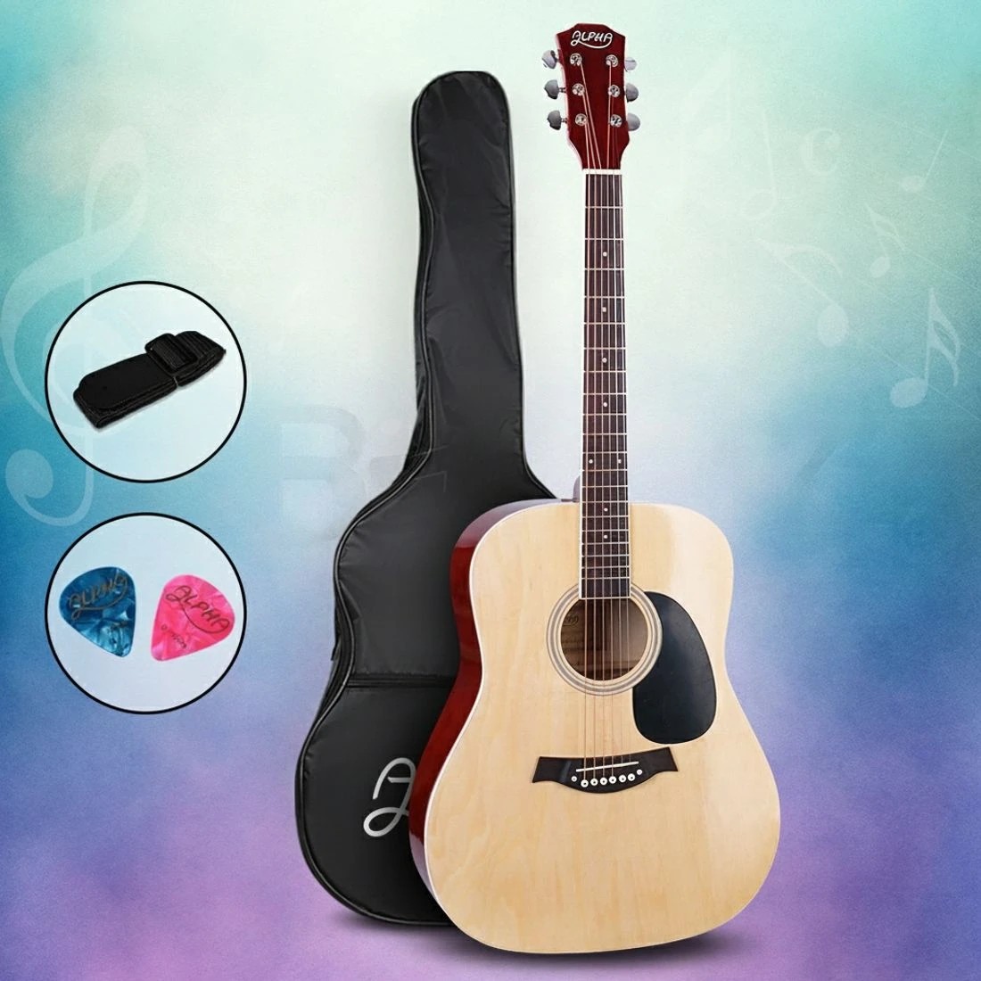 7 Alpha 41 Inch Acoustic Guitar Wooden Body Steel String Dreadnought Wood - Natural, 7 of 7