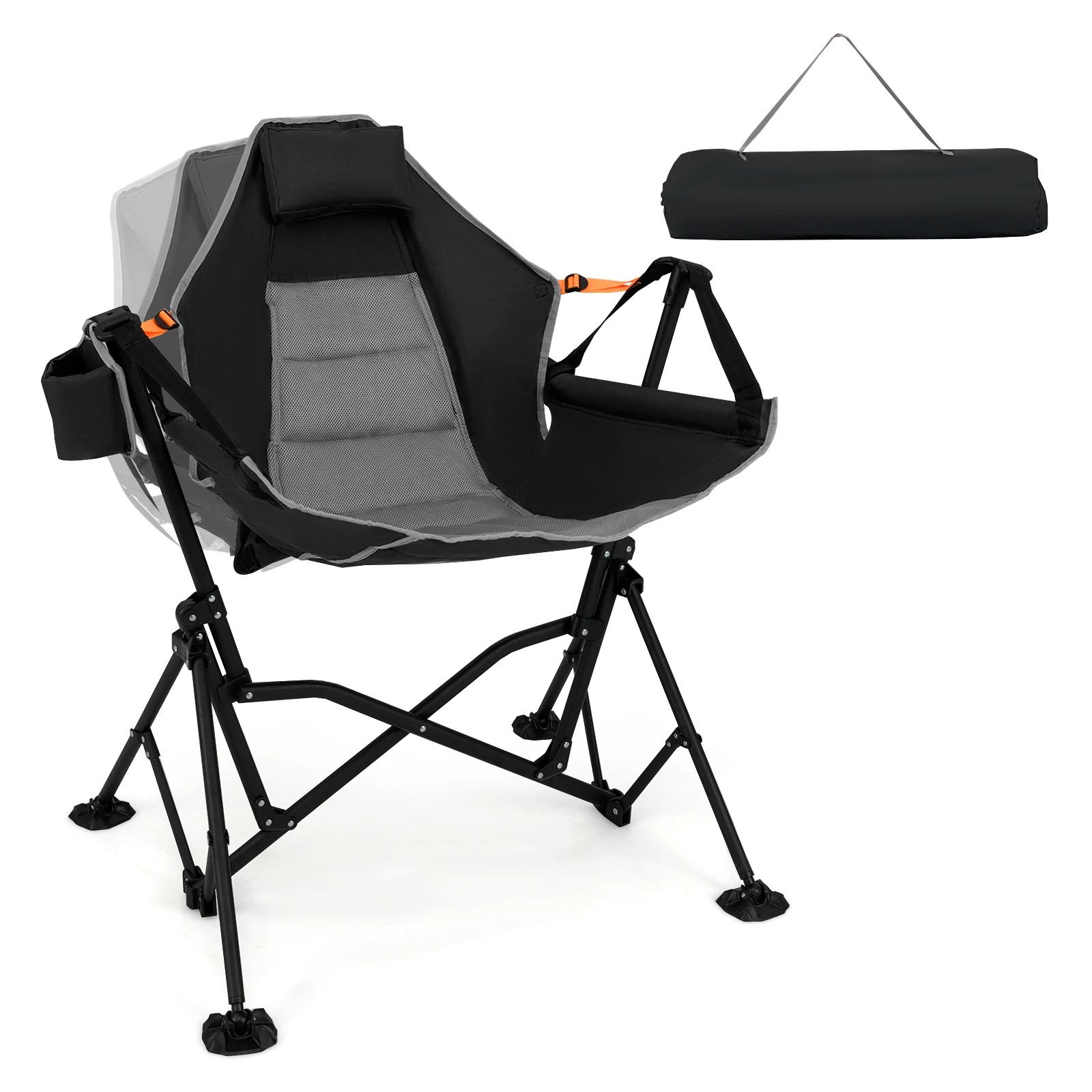 1 Costway Oversized Folding Camping Hammock Chair w/Adjustable Backrest Headrest Swing Chair Patio Travel - Black, 1 of 1